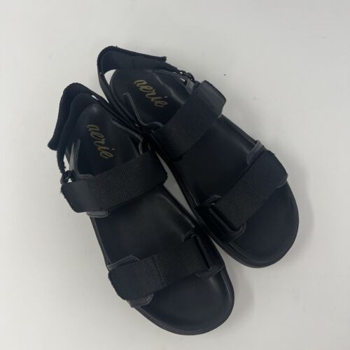 Aerie Womens Platform Strappy Sandal Black Sz 9