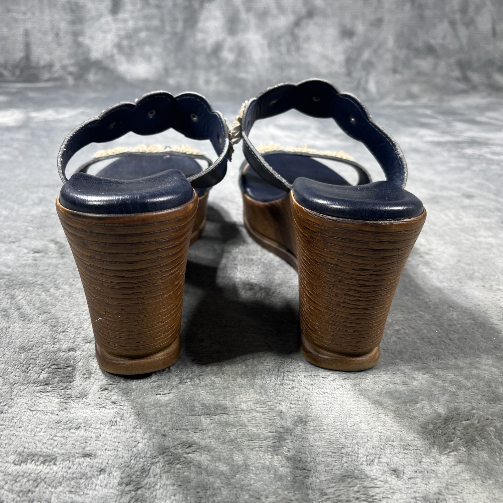 Italian Shoemakers Platform Wedge Sandals Size 10 Blue Wide straps Open Toe Shoe