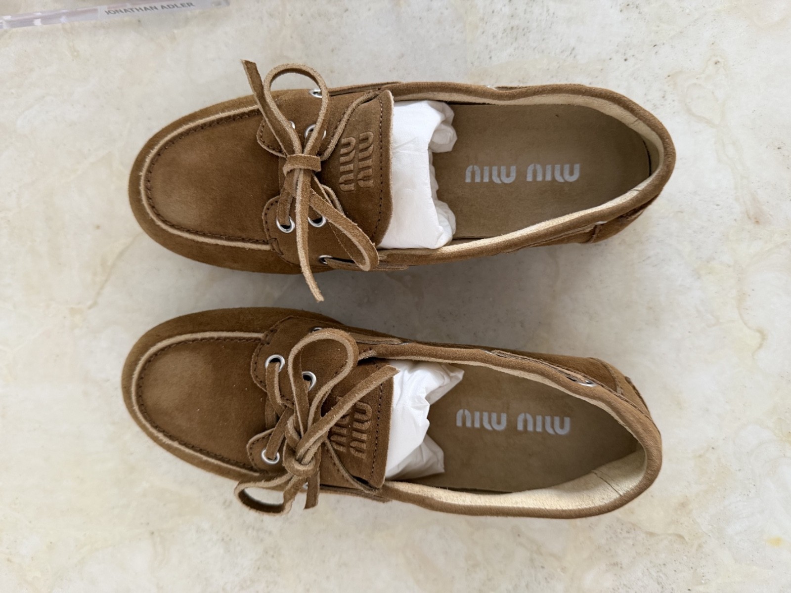 brand new miu miu faded suede deck shoes, size 36.5, purchased in Italy
