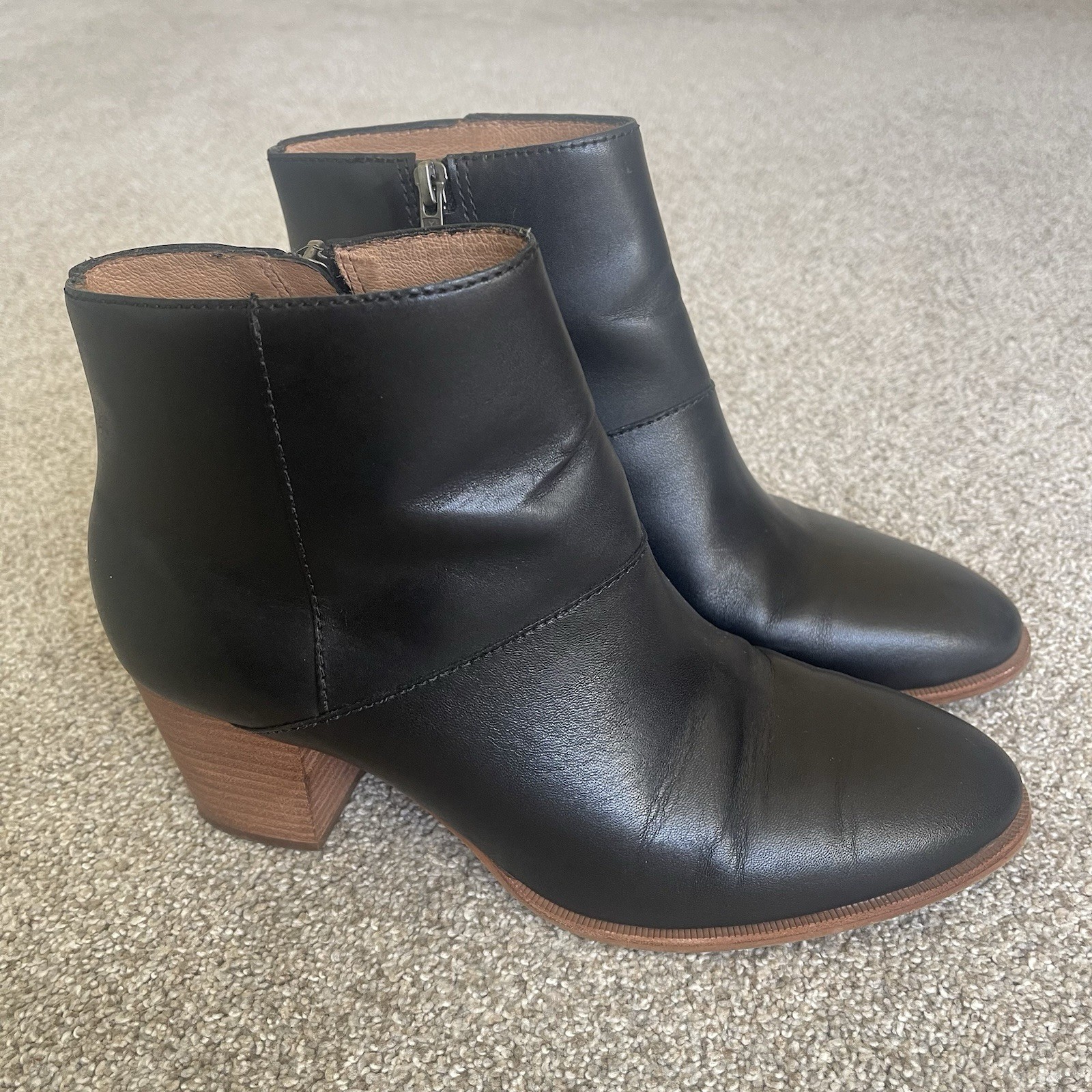 Madewell The Rosie Ankle Boots 9.5 True Black Leather / Wood Block Heel 2.5”
