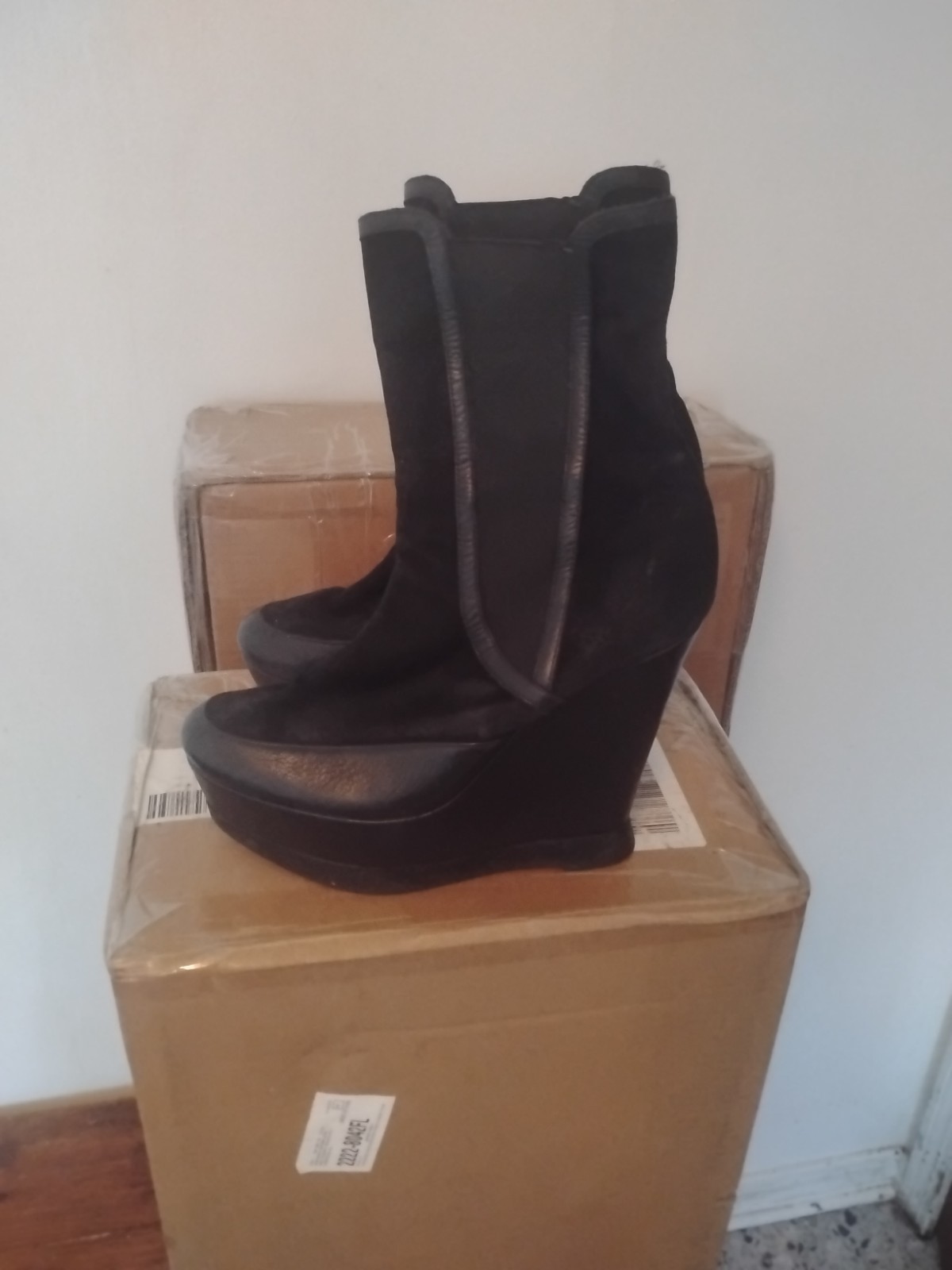 Women 100% Black Leather & Suede Ankle Boots Made In Spain