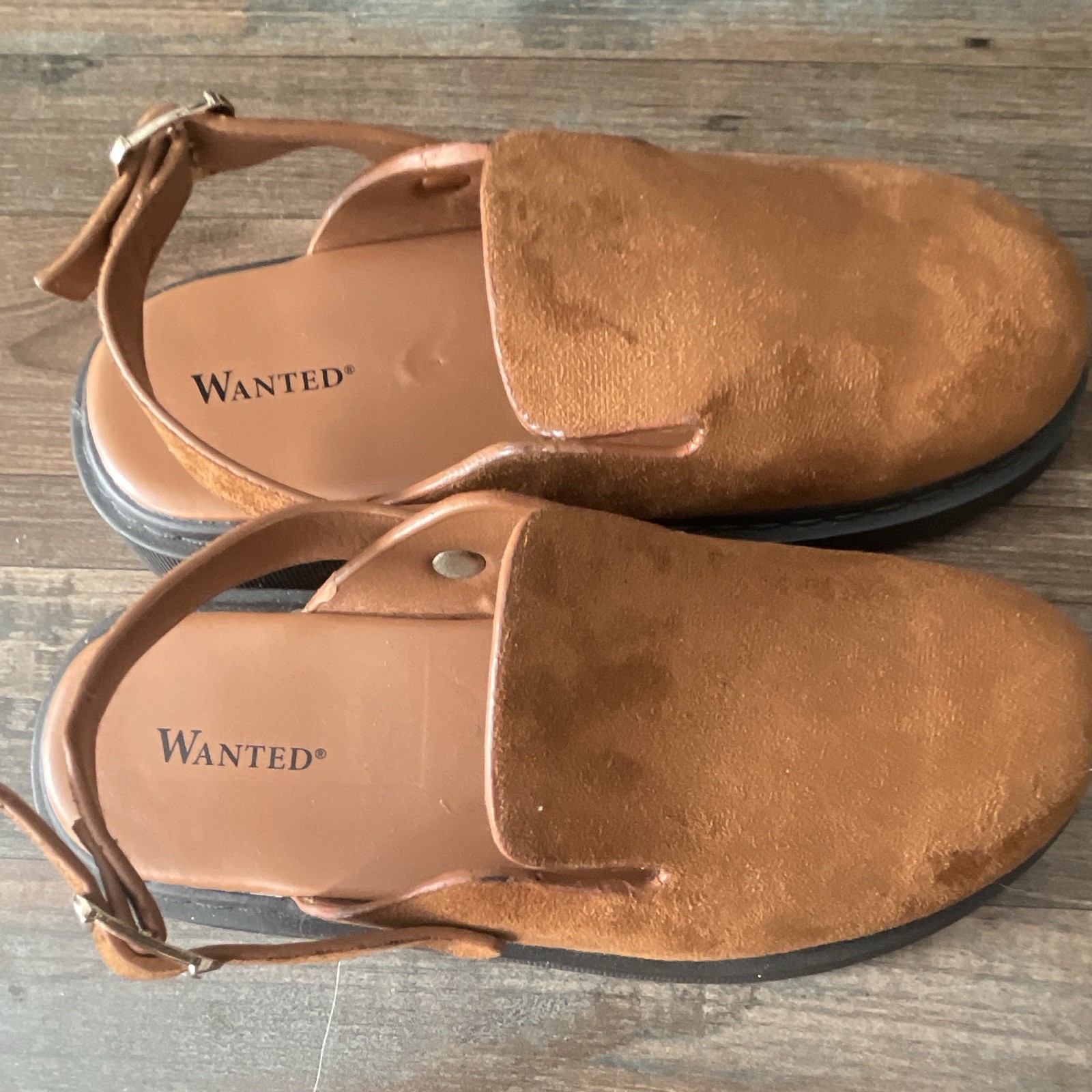 Wanted Brown Slingback Flat Sandals Adjustable Strap Buckle Textile US 7