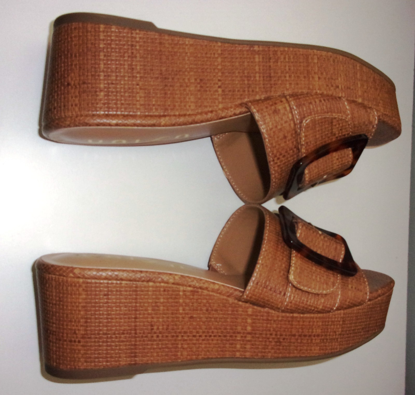 Unisa Brown Wedge Slide Sandal with Tortoise Shell Buckle Women’s Size 9.5M