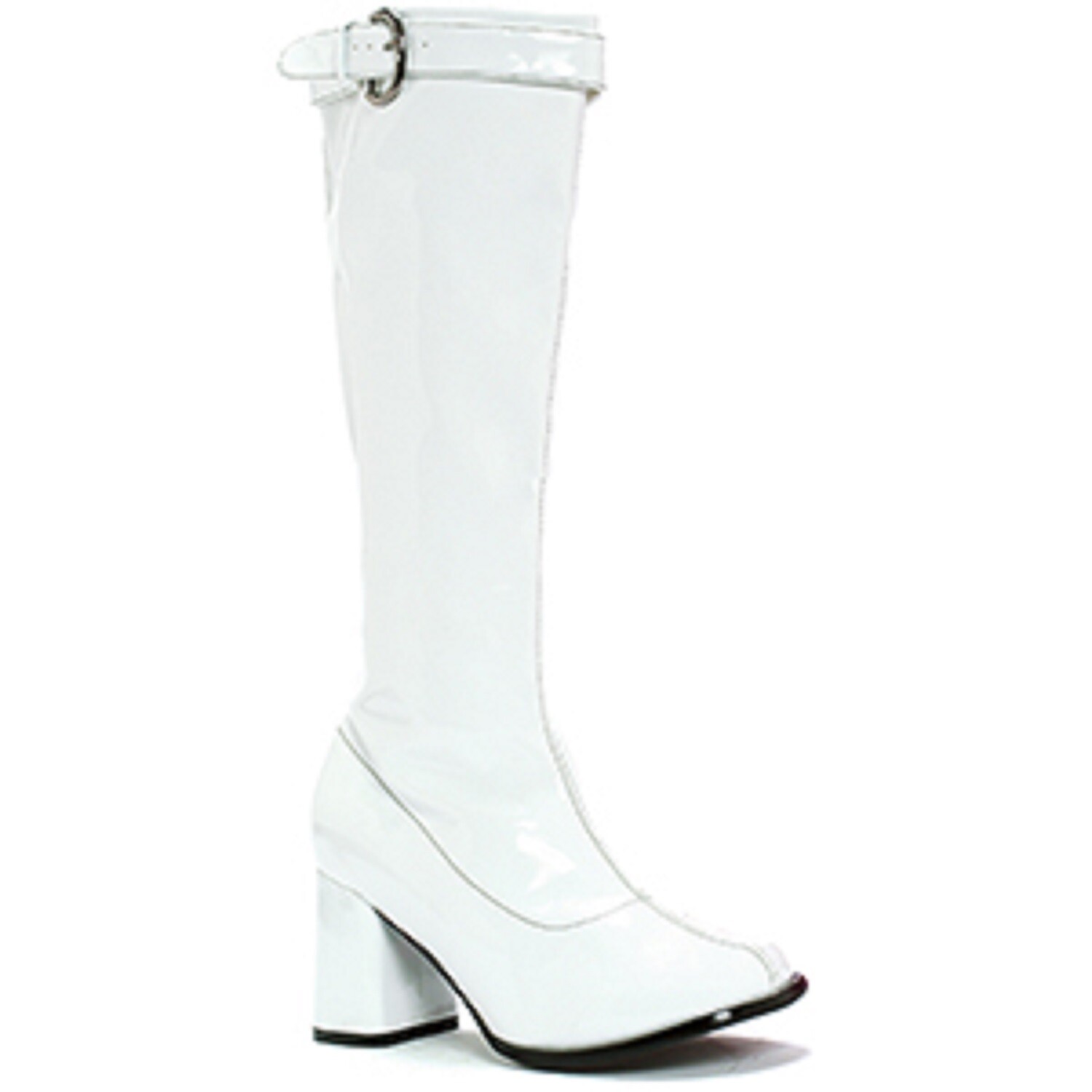 WHITE 3″ BLOCK HEEL KNEE-HI SHINY BOOT w/ZIPPER. Szs.6 7 8 9 10 11 12 13 14