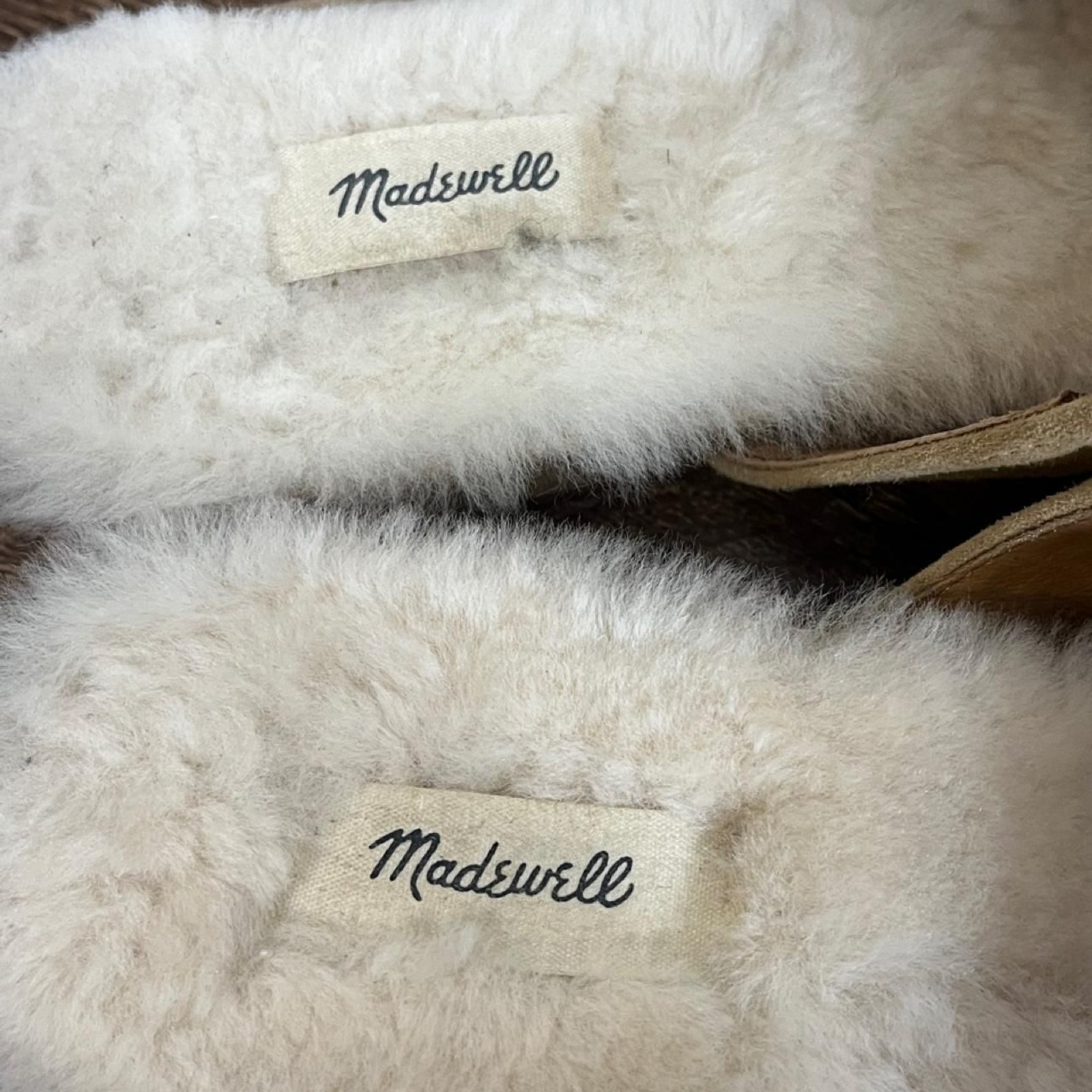 Madewell Kasey Mule Genuine Suede Shearling Lined Slip On Flats Tan Size 10