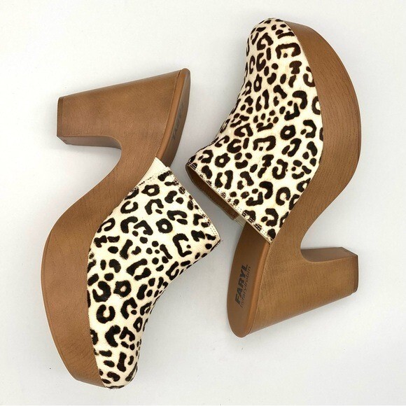 FARYL by Farylrobin Lanette Platform Mules Women’s Size 11 Leopard Calf Hair