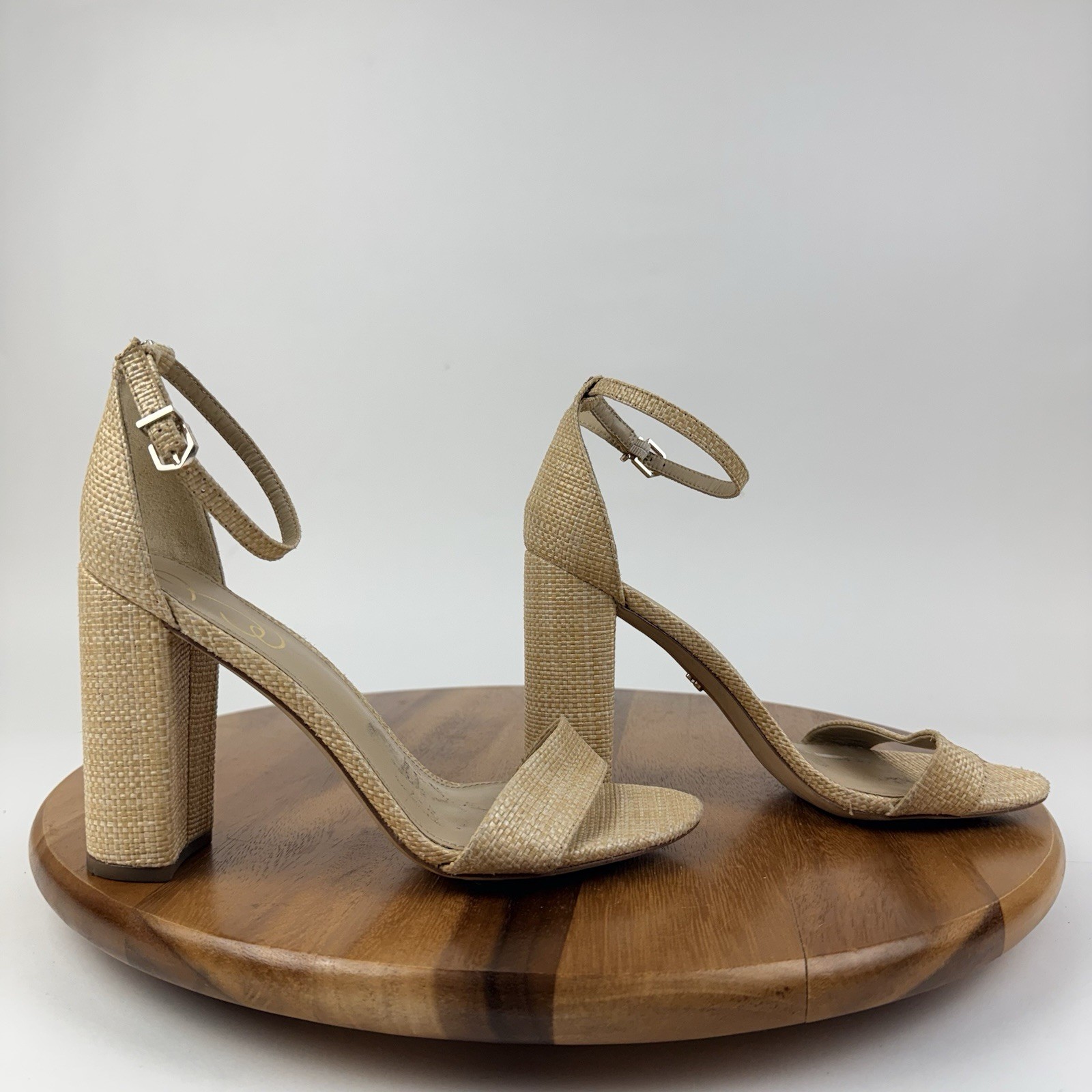 Womens Sam Edelman Yaro Tan Open Toe Ankle Strap Sandal Block Heels Size 8.5 M
