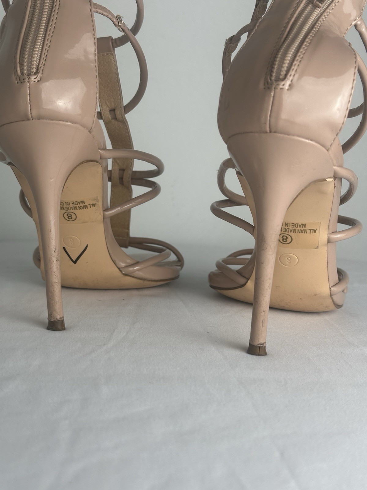 VANiTA Women’s Beige Patent Leather Strappy Pointed Toe Stiletto Sz 8