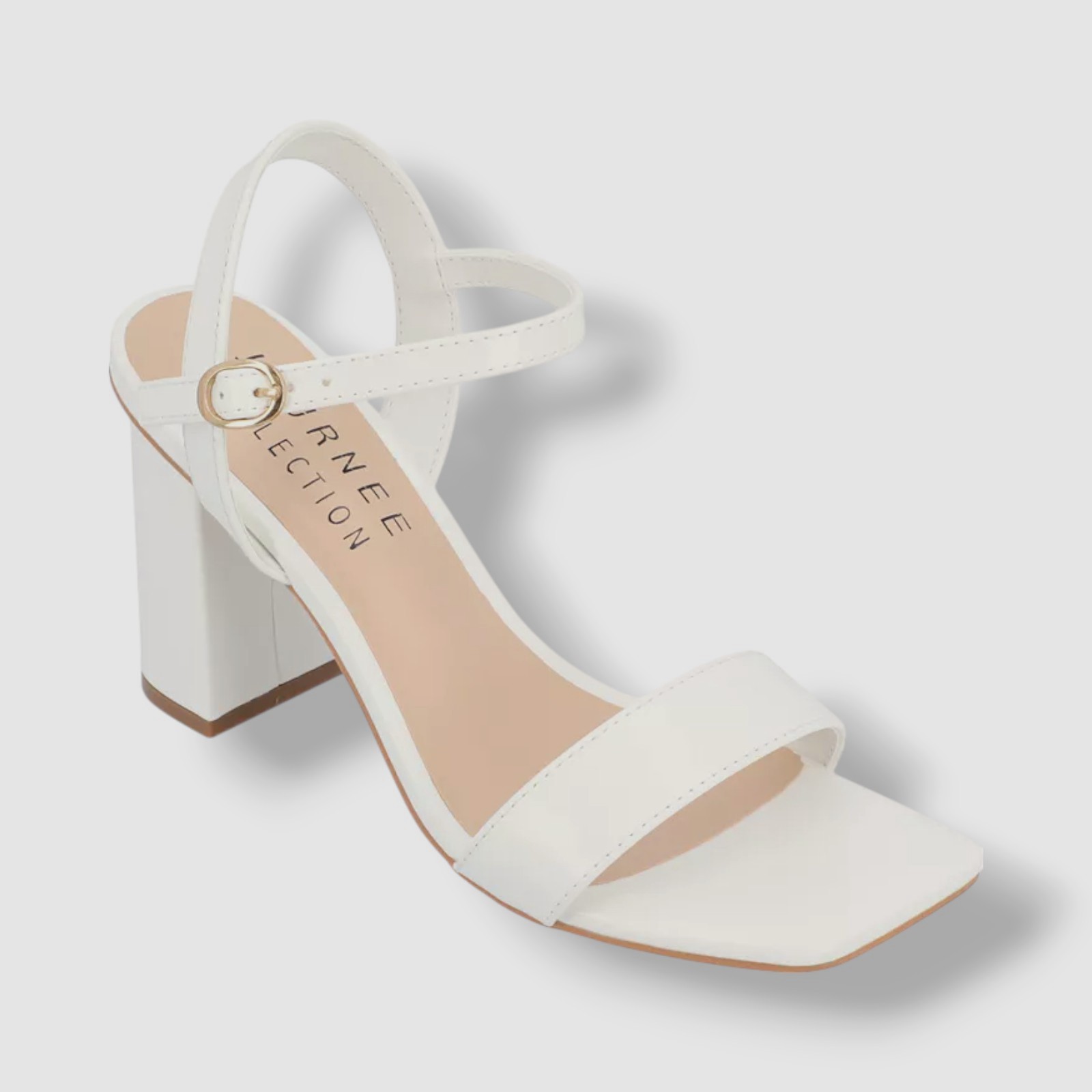 Journee Collection Women’s White Tivona Square Toe Sandal Shoes Size 6.5