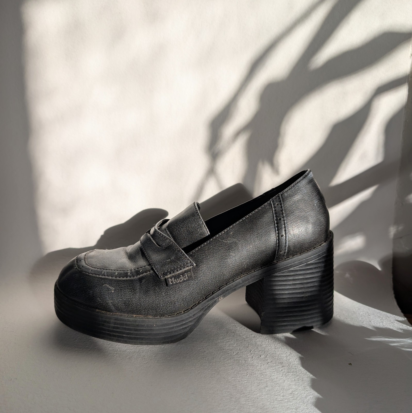 Vintage Mudd Y2K Black Chunky Block Heel Platform Loafer Shoes Size 8 90’s RARE