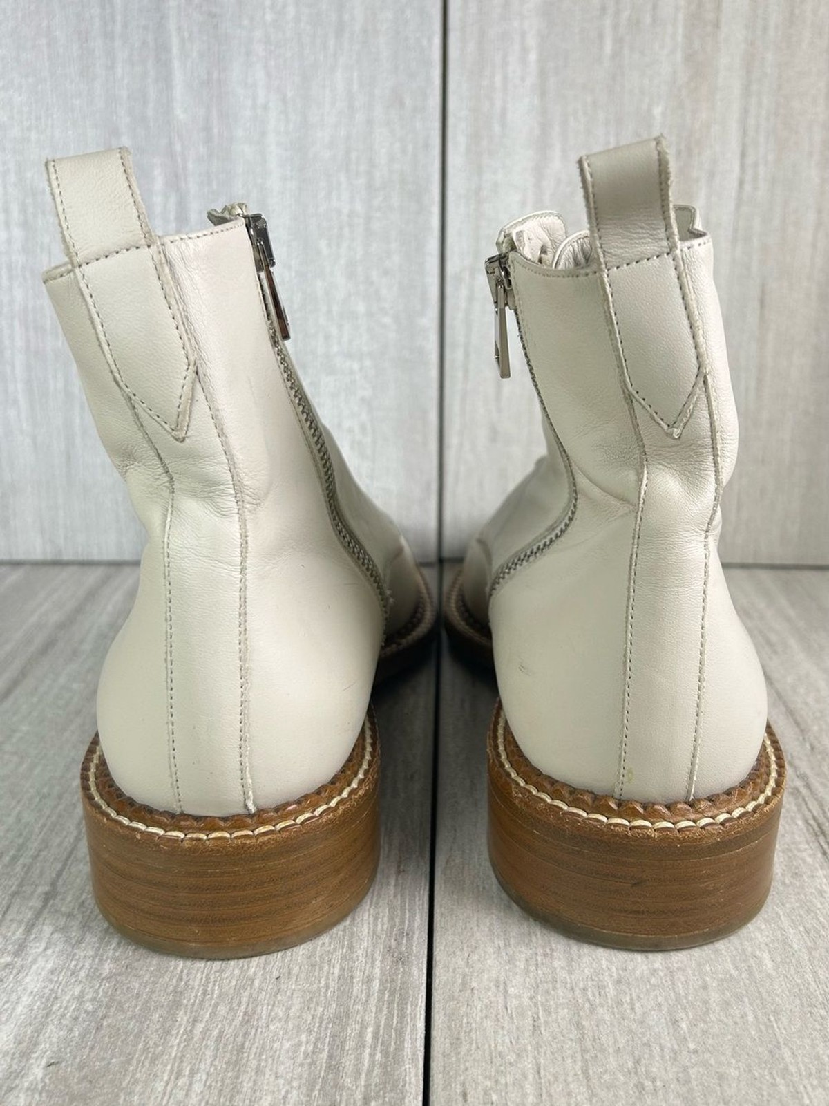 Vince Cabria Cream White Leather Lace-Up Side Zip Boots Women’s Size 9.5