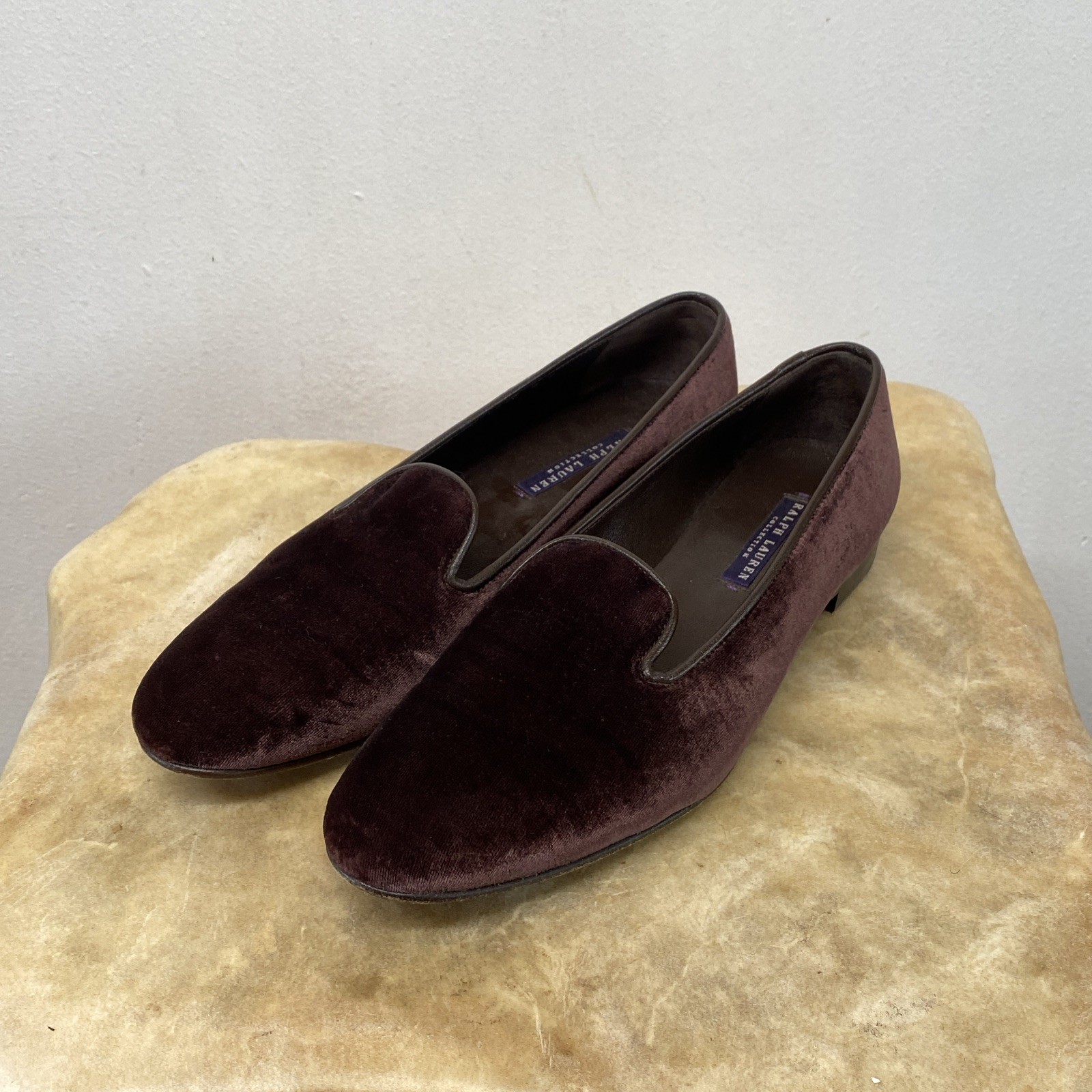 Ralph Lauren Purple Label Velvet Alonzo Smoking Slippers Women’s 8B Burgundy