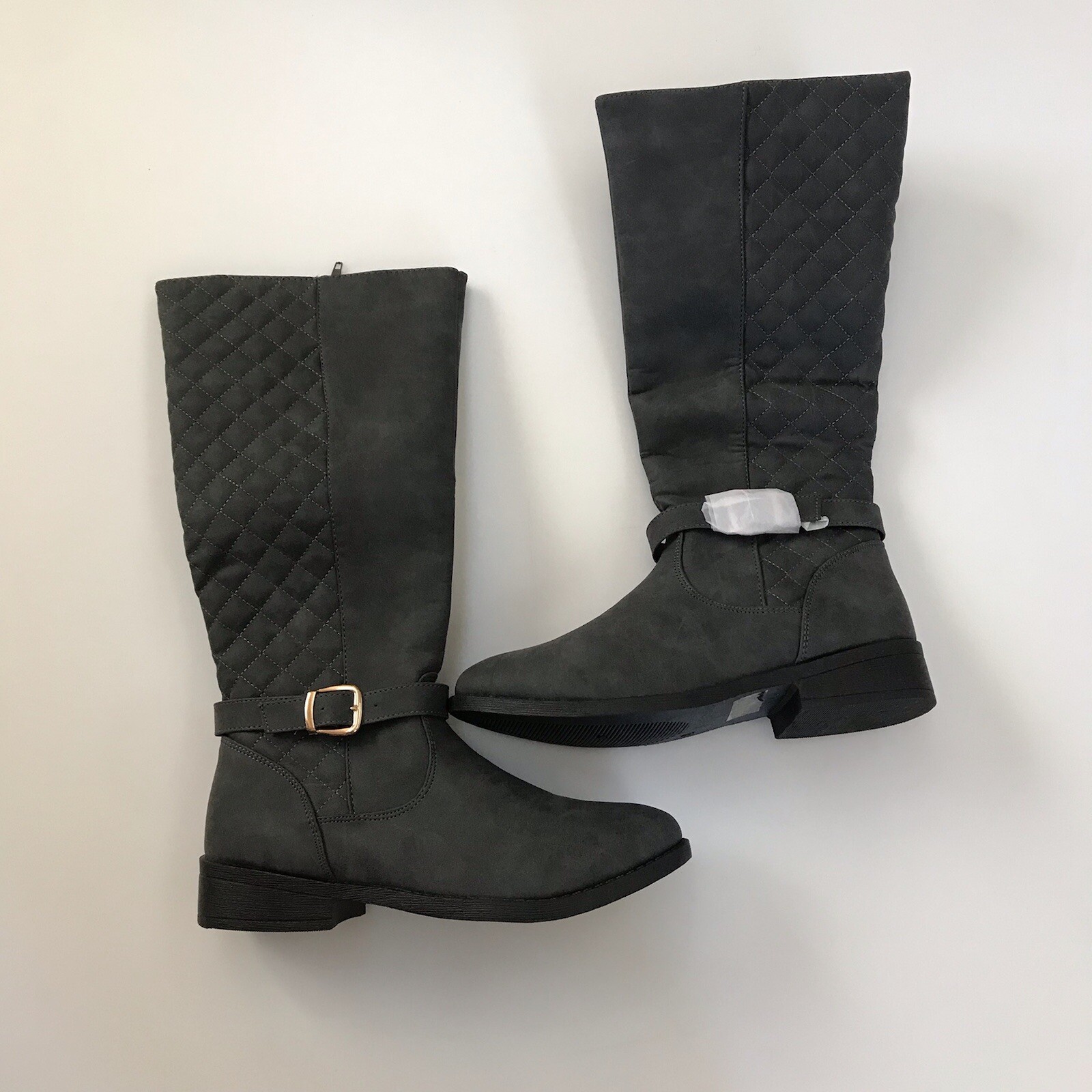 Faux Leather Suede Grey Knee Boots Womens Size 9M Fiorina Quilted Wells Collecti