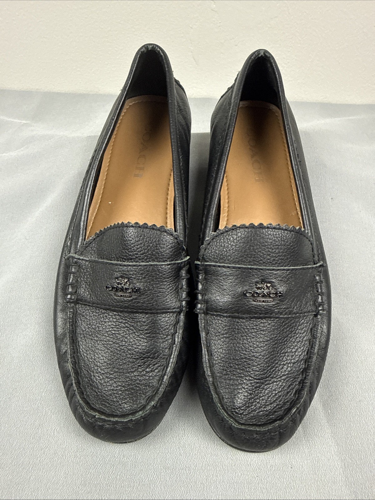 Coach Odette Black Leather Loafers Women’s 7.5B Slip On Flats Shoes