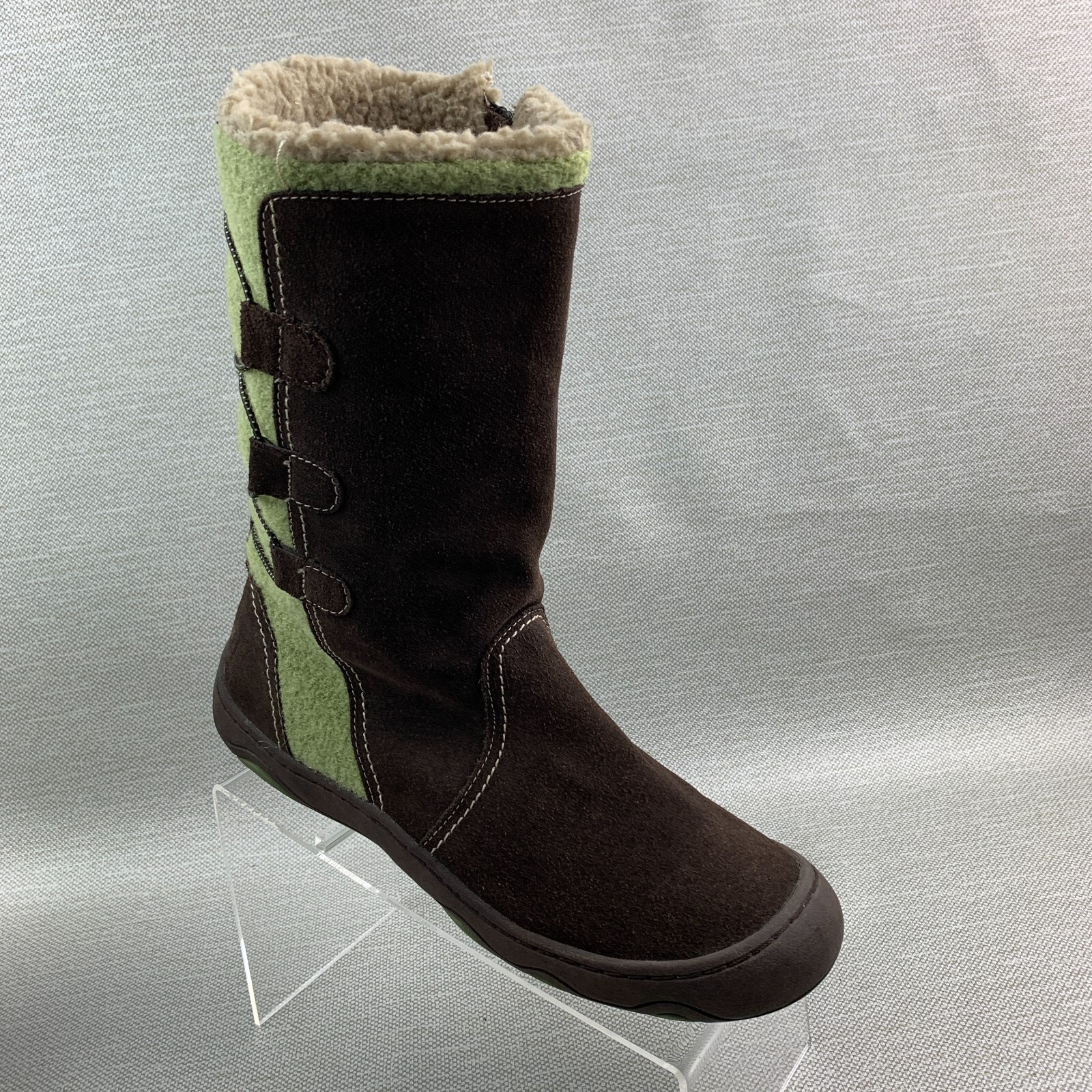 Woolrich Boots Mid Calf Green Brown Leather Suede/Textile Back Lace Up Size 10M