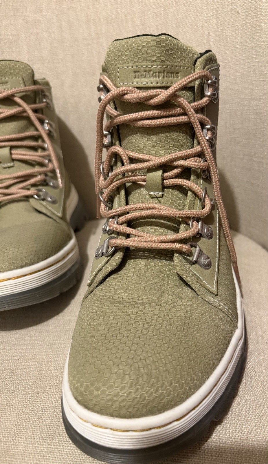 DR. MARTENS WOMEN’S COMBS TIE BOOTS SIZE 8 PALE OLIVE, RECYCLE NYLON, HIKING