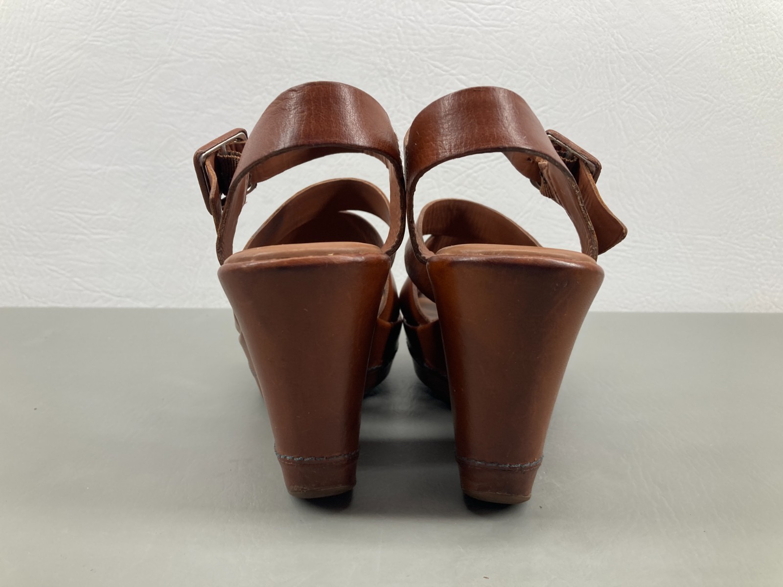 Kork Ease Womens Wedge Sandals Size 6.5 Brown Leather Platform Ankle Strap