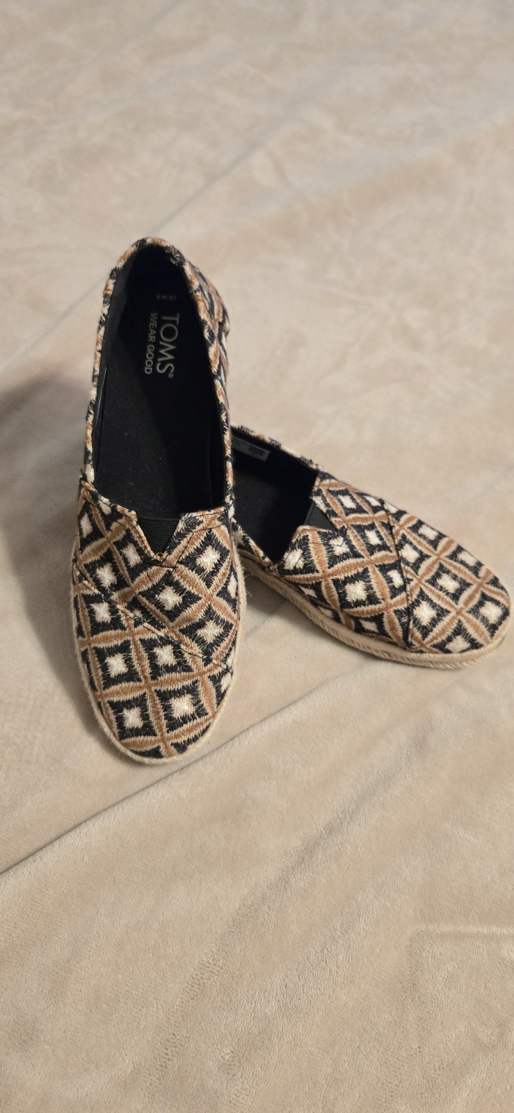 TOMS Black Geo Woven Alpargata Rope 2.0 Espadrille Slip On Shoes Women’s Size 9