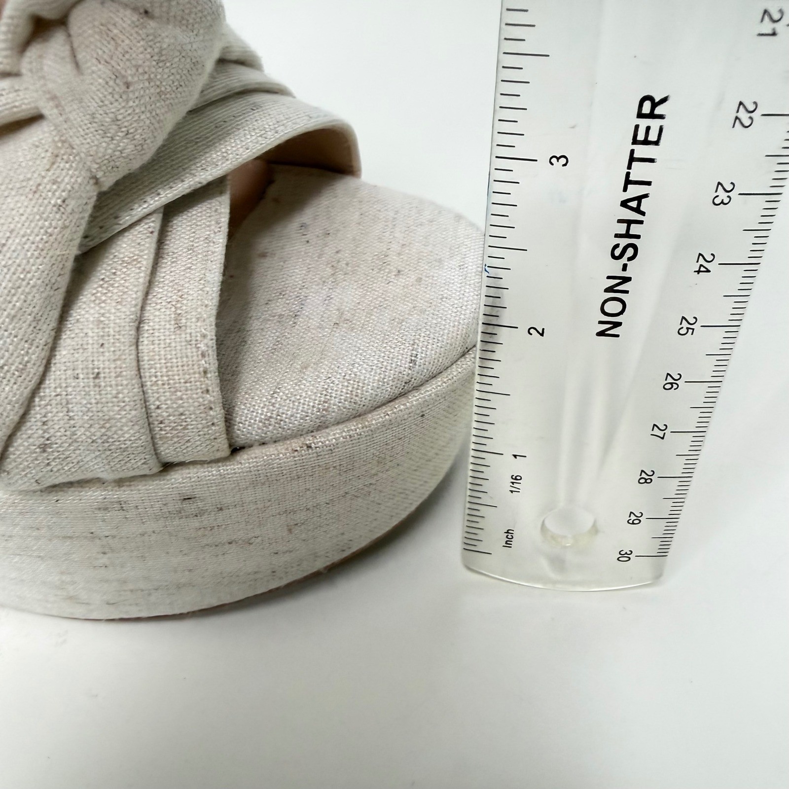 Copper Key Picnic Beige Linen Platform Sandals Womens Knot Block Heel Retro 5.5M