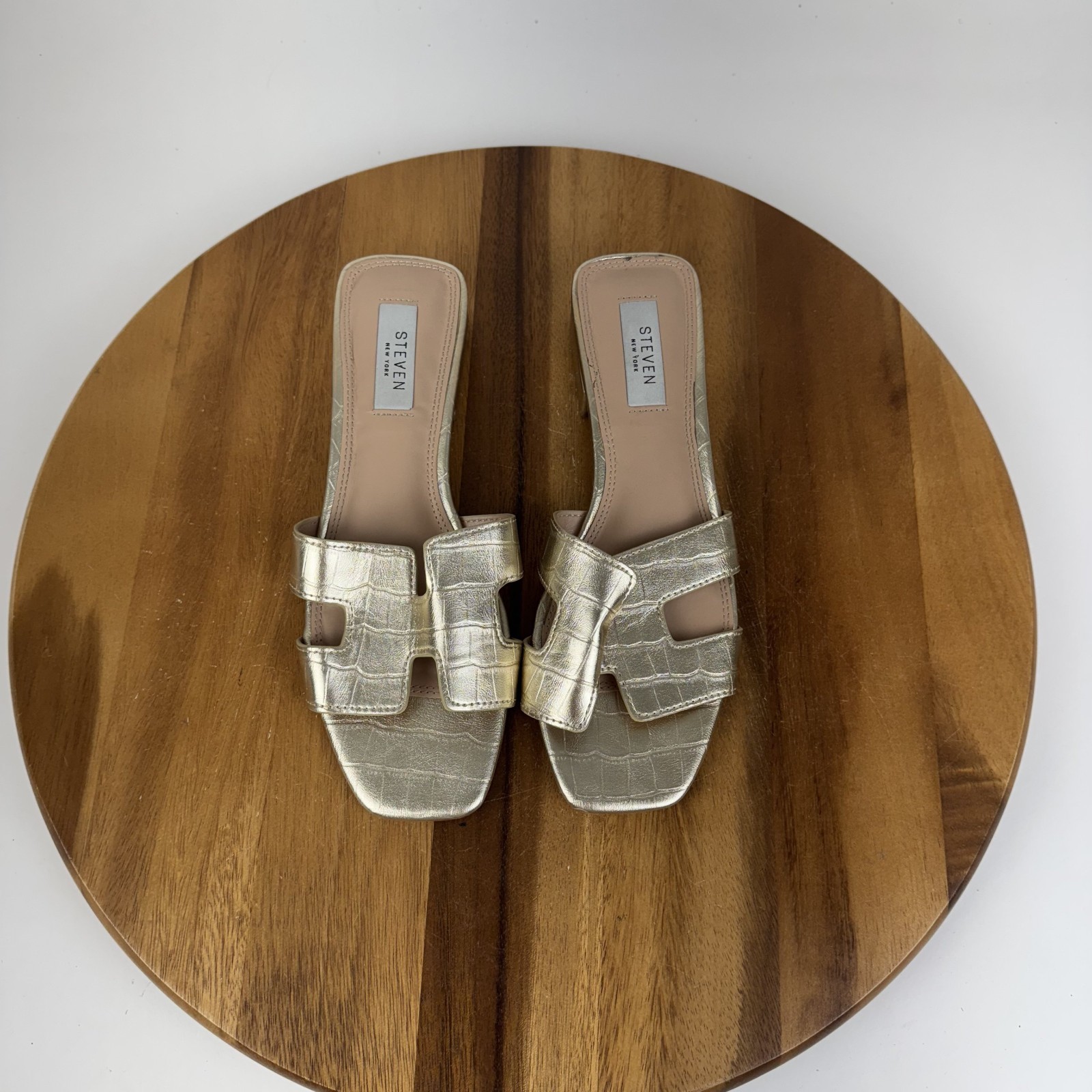 Womens Steven New York Hutchy Gold Faux Leather Casual Slide Sandals Size 8 M