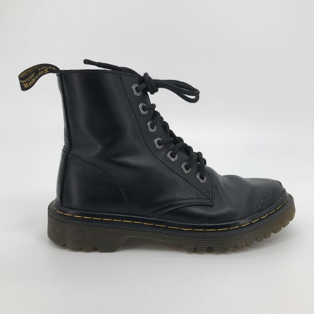 Dr. Martens Luana Combat Boot Black Leather Pull Tab Ankle Lace Up Women US 5 36