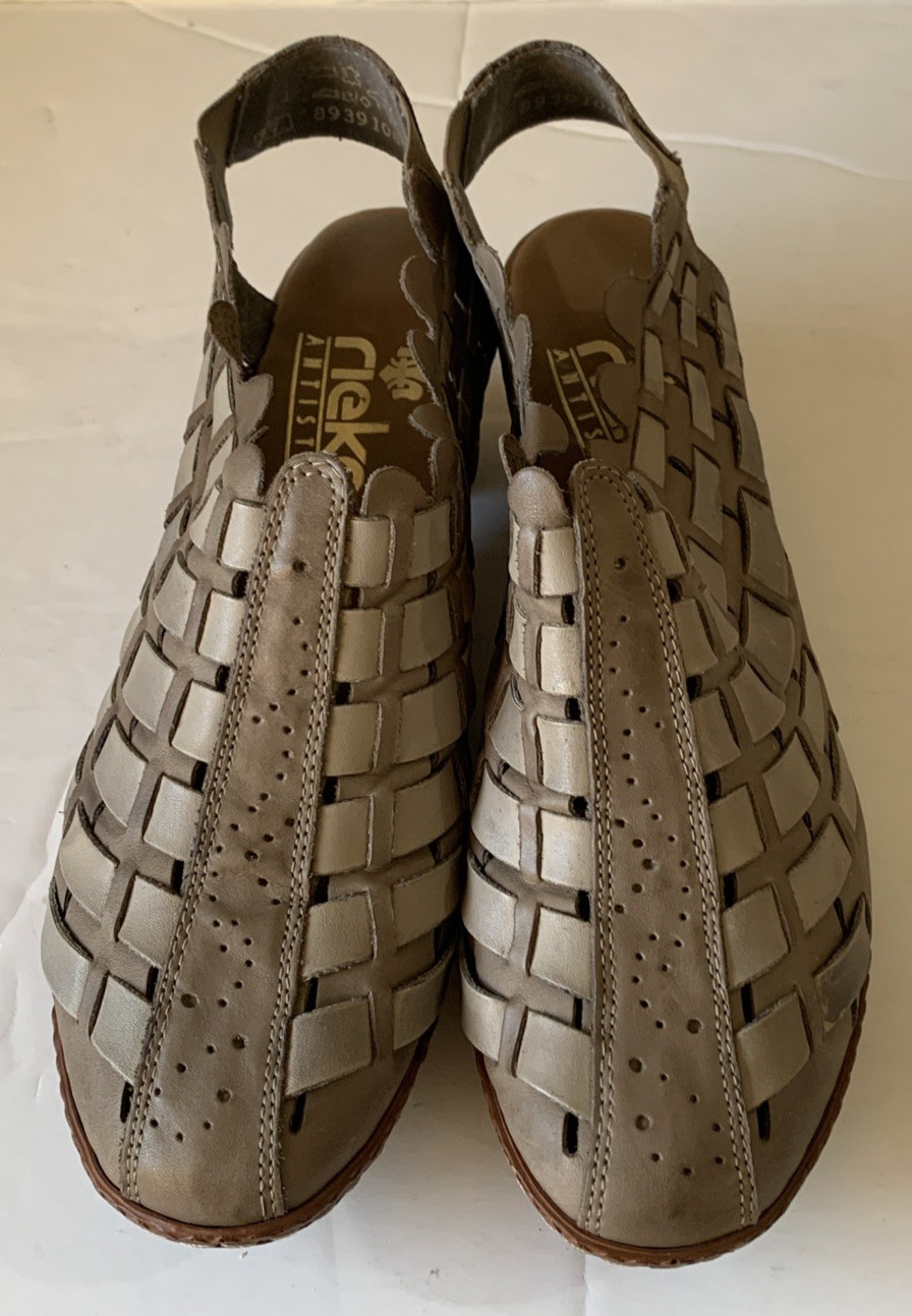 Rieker Sina Antistress Taupe Leather Woven Slingback Shoes Sz EU 37 US 6.5