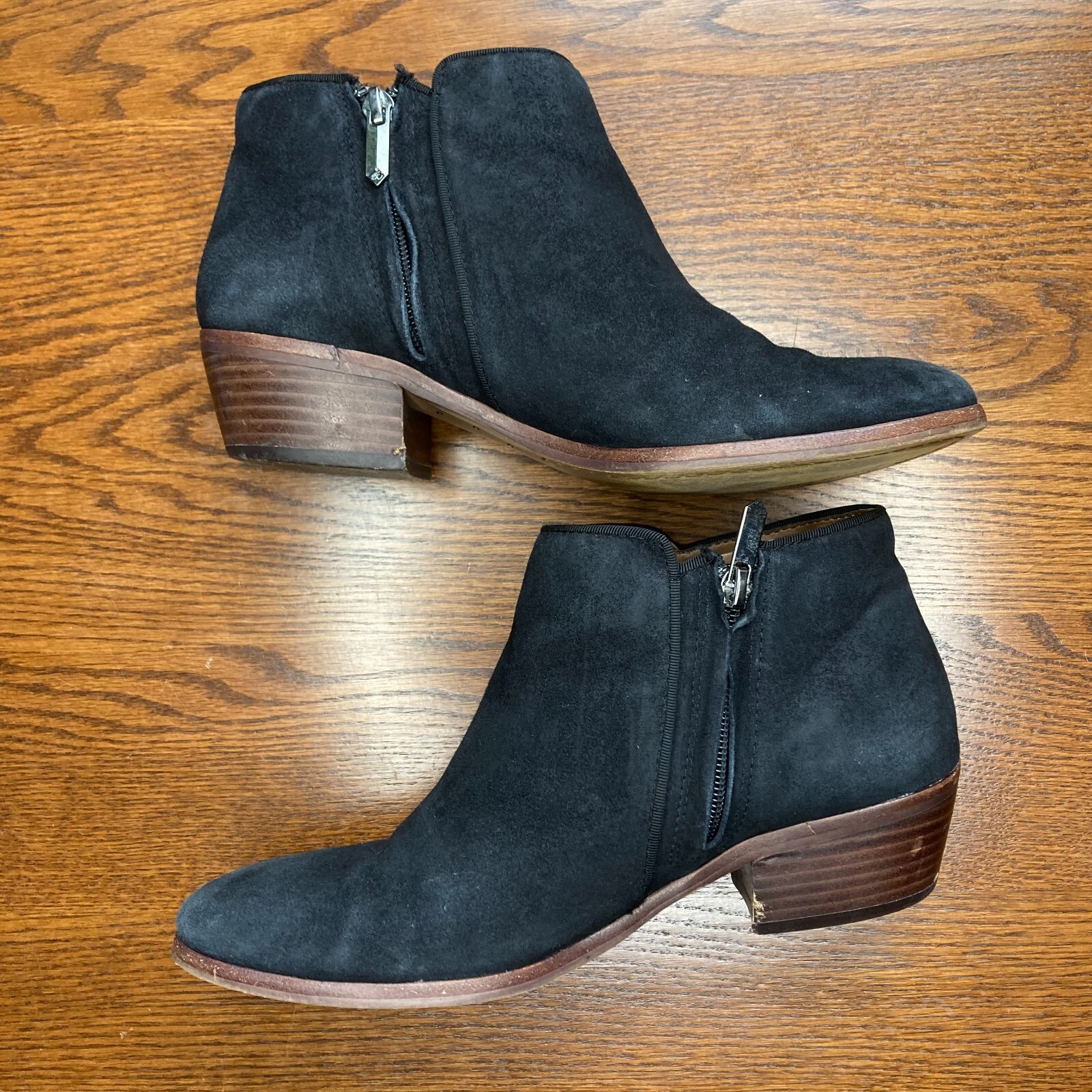 Sam Edelman Petty Block Heel Ankle Bootie Black Suede Leather Boot Womens 7.5