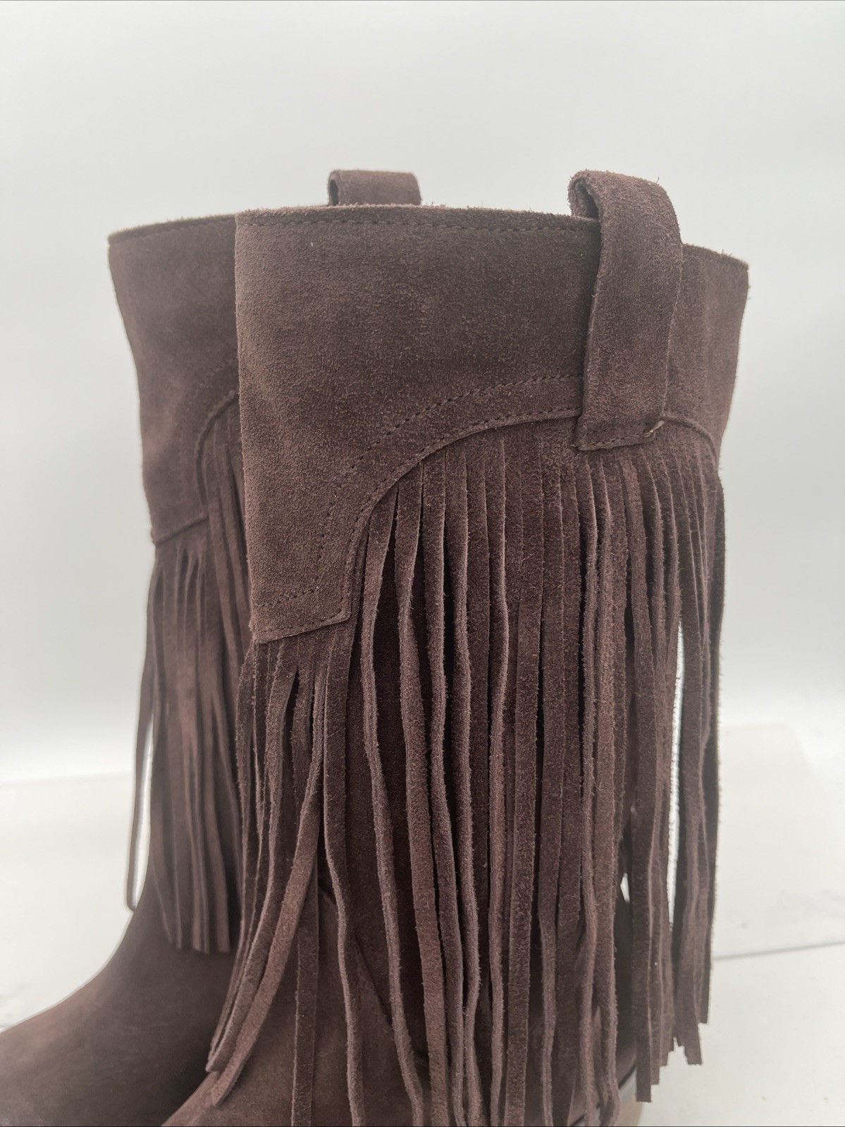 Lucky Brand Caleb Fringe Suede Boots Womens 9.5M Brown Western Bohemian Retro