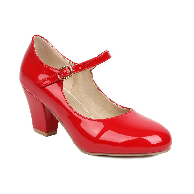 Womens Sweet Candy Mid Heel Mary Jane Classic Leather Shoes Wedding Commute Lady