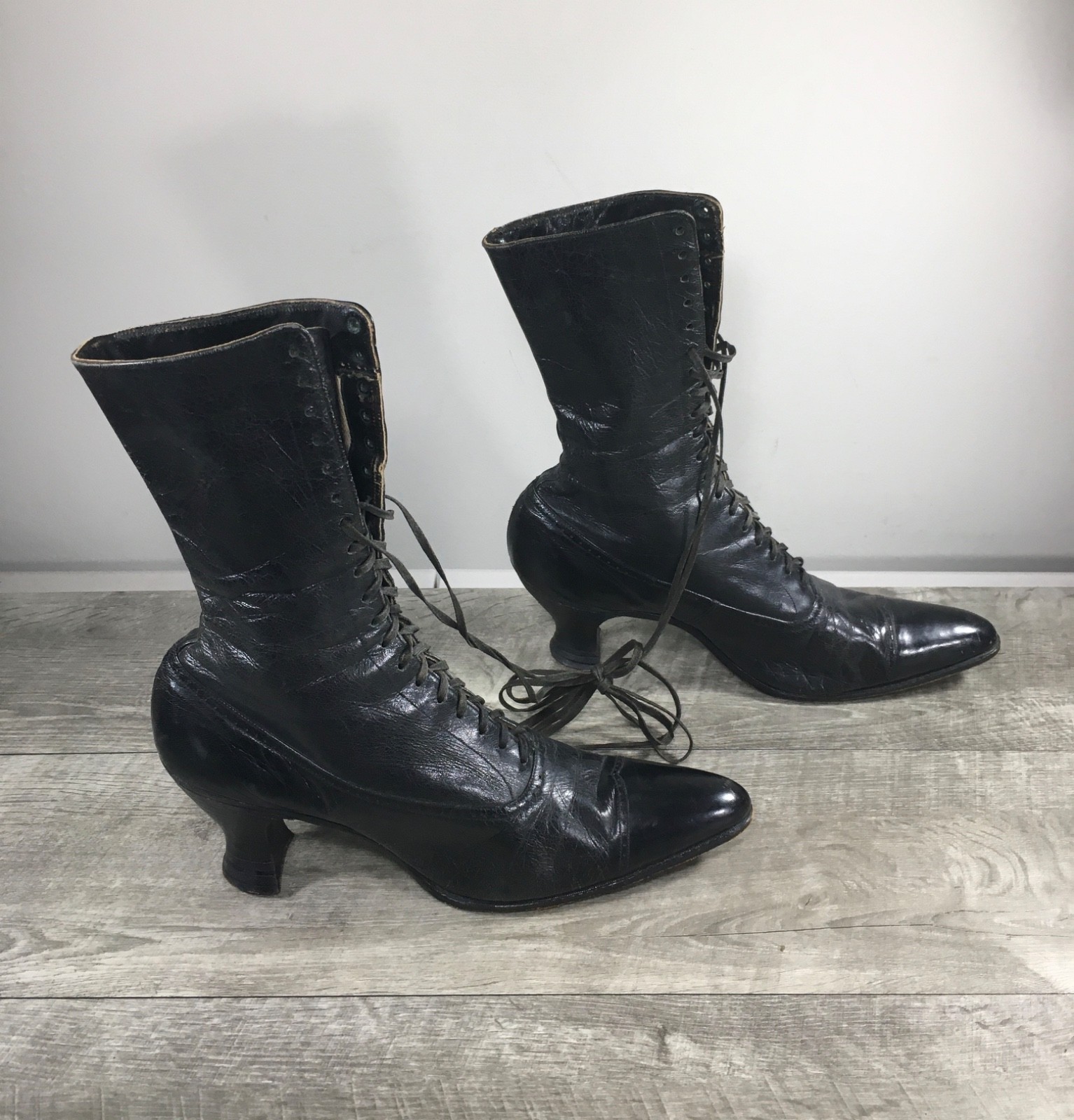 Womens Victorian Edwardian Granny 1900s Punk Grunge Lace Up Leather Boots 6.5