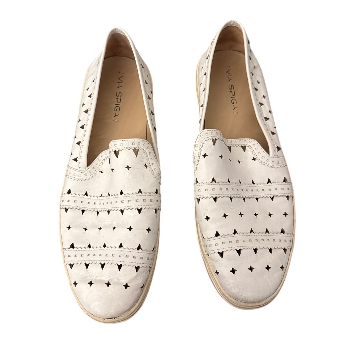Via Spiga Women’s Gingi White Leather Cut Out Slip On Sneakers Size 11
