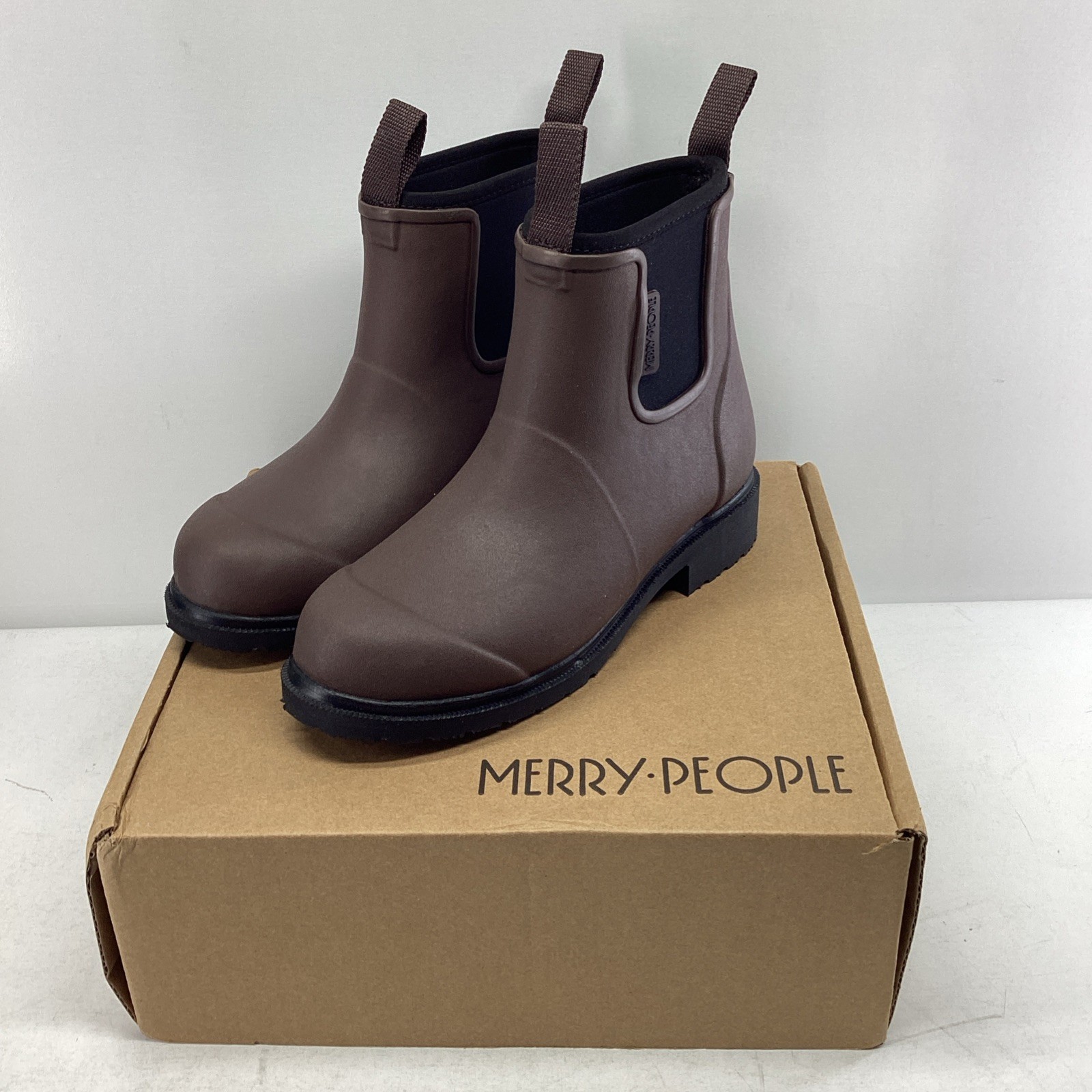 Merry People Bobbi Ankle Rain Boots Chocolate/Black US M4 W5
