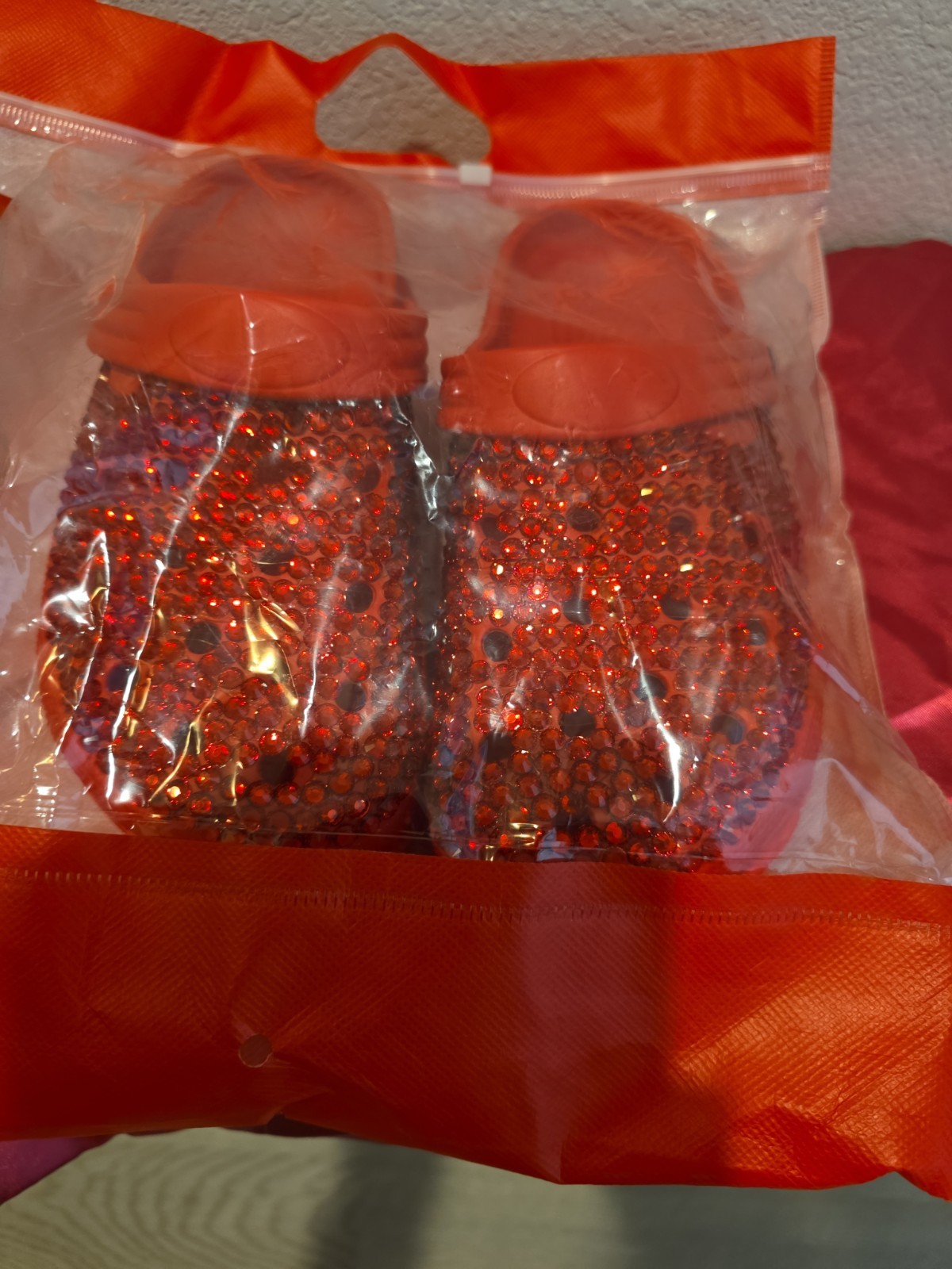 WOMEN Red Bling Size 9-11 CROC LIKE Flat SHOES