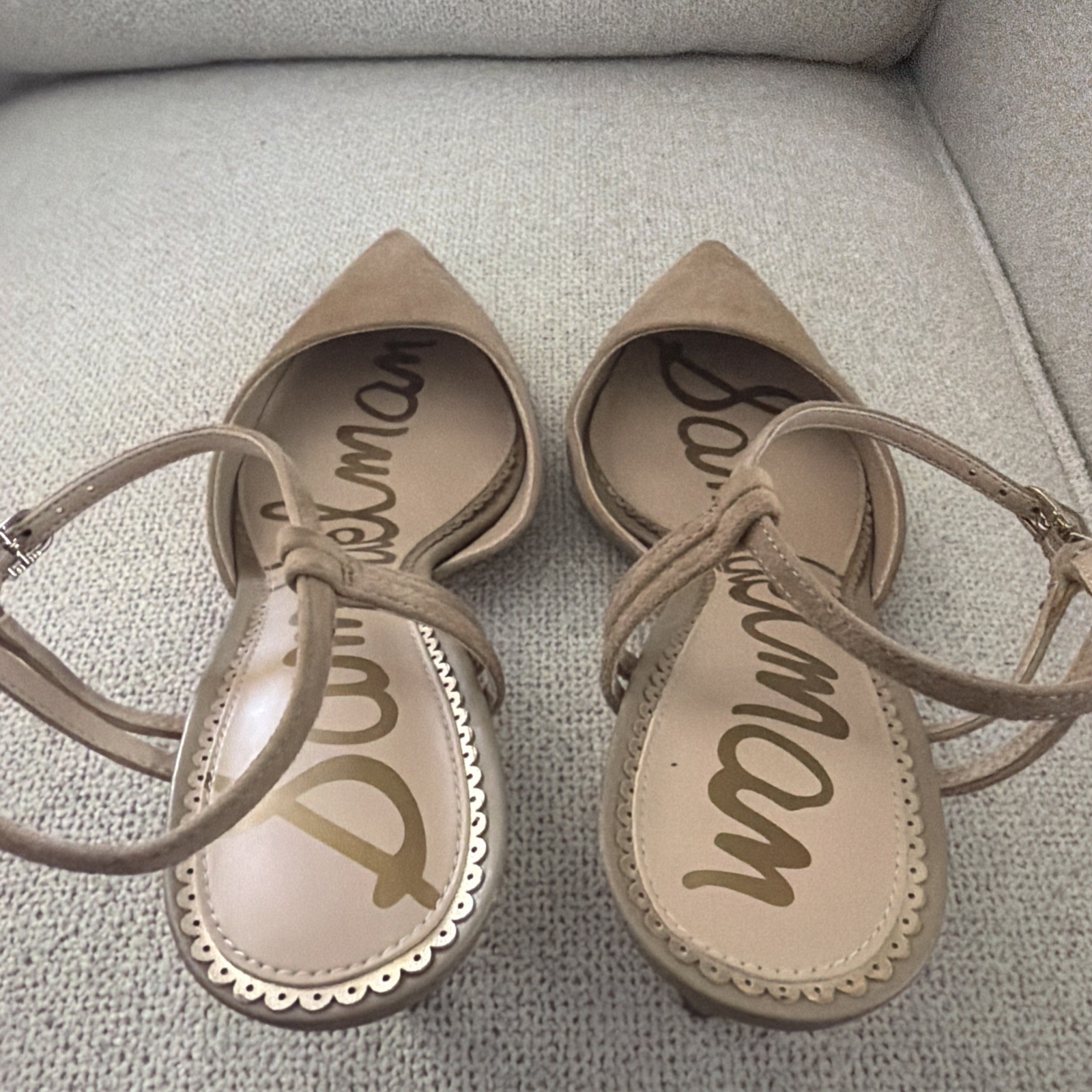 Sam Edelman Tan Suede Slingback Pointed Toe Stiletto Heels Buckle