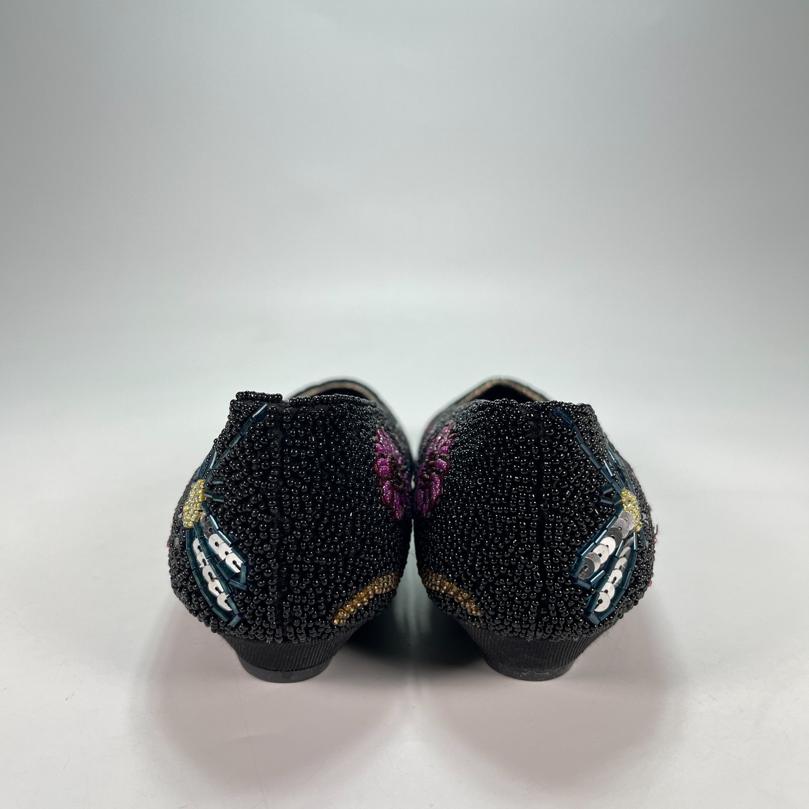 Vintage Flirt Black Beaded Floral Ballet Flats Shoes Women’s Size US 8.5 EU 39