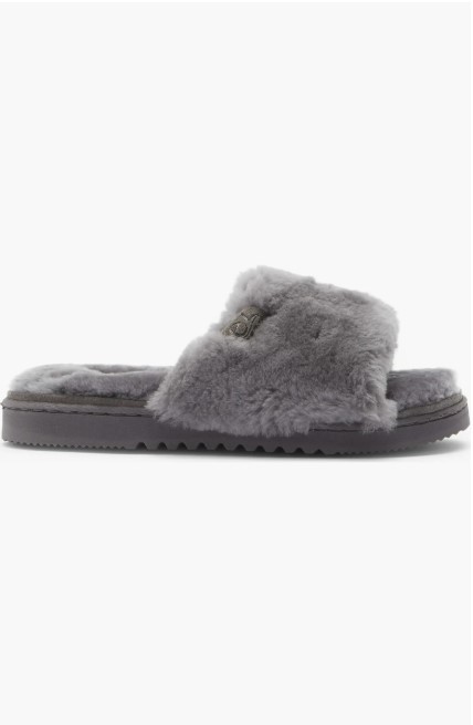 EZ Feet Genuine Shearling Plush Slip-On Slippers – Women’s US 10 (Grey)