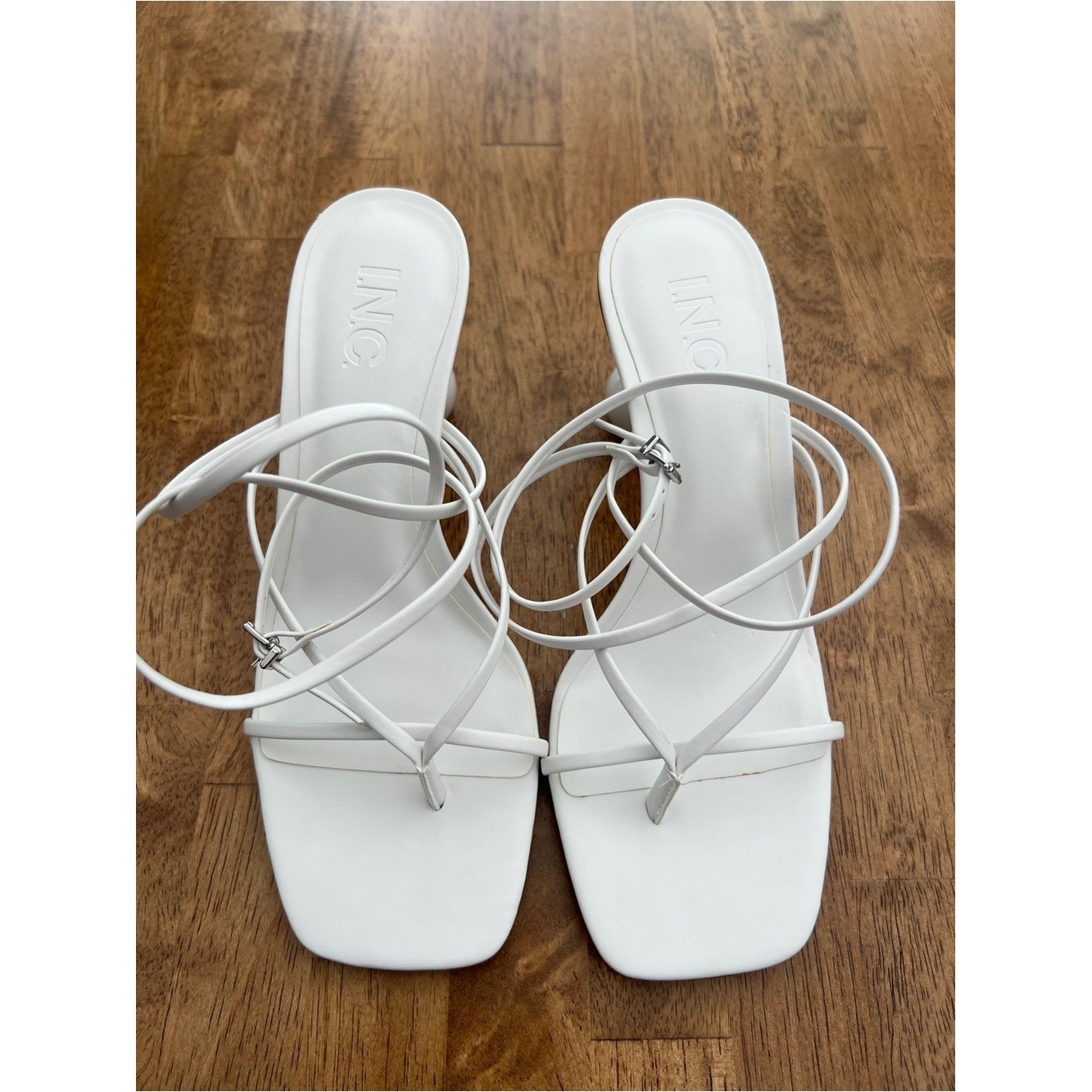 INC International Concepts White Sculptural-Bead Heel Ankle-Strap Sandal