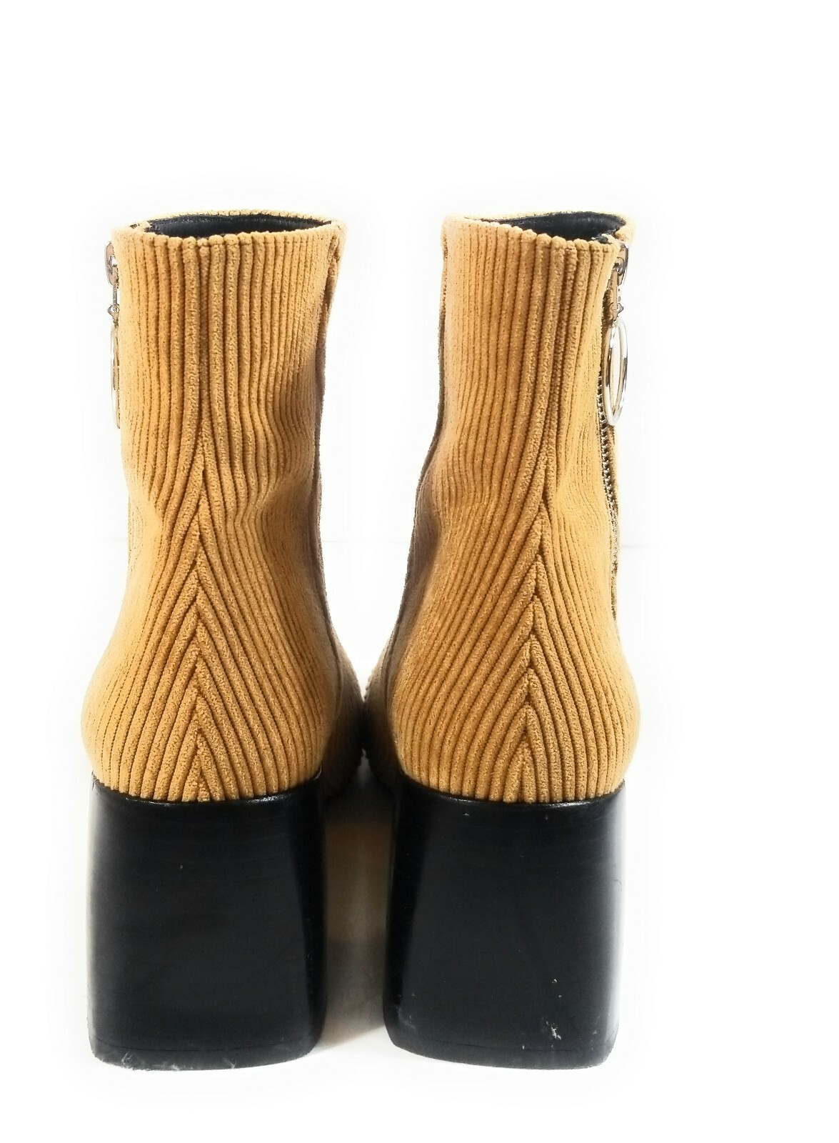 Free People Women Boots Brown Heels Textile Leather Ankle Zip Up Booties Size 39