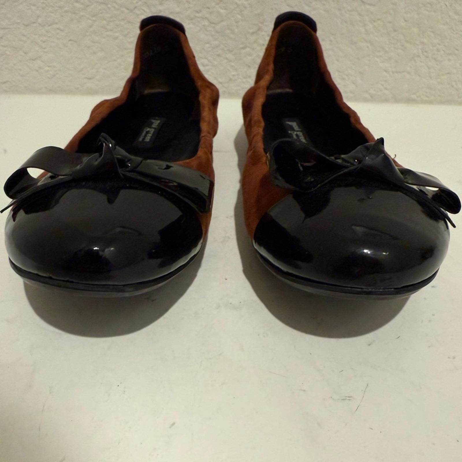 Paul Green Nellie Brown Suede Black Patent Cap Toe Ballet Flats Size US 7.5 UK 5