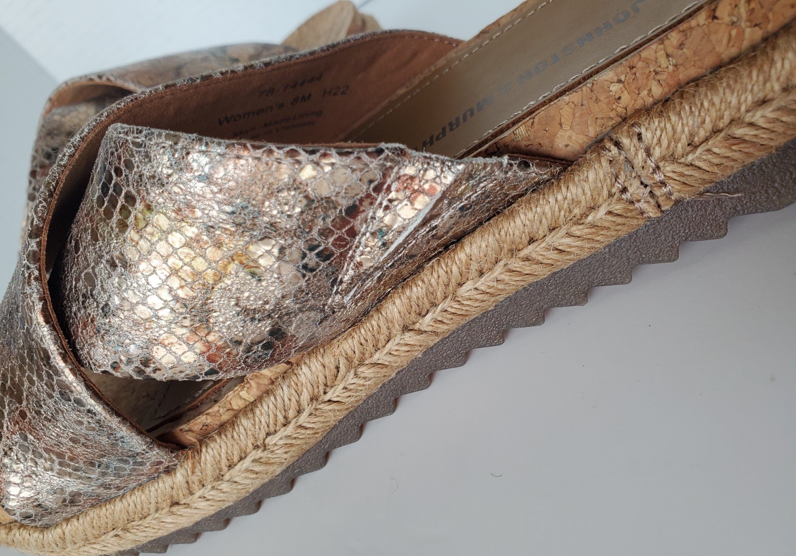Johnston & Murphy Michelle Rose Mosaic Metallic Cross Strap Slide Sandal Size 8