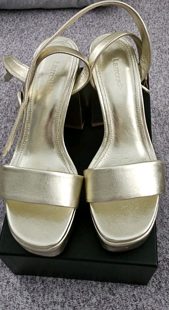 Larroudé Gold Platform High Heel Sandals Women’s Size 6 Handmade in Brazil