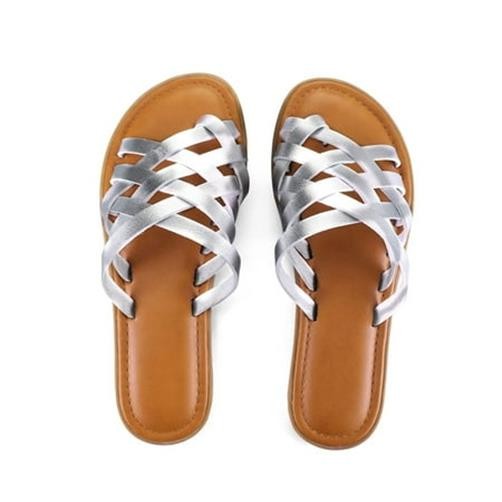 Pennysue Women Strappy Slippers Summer Grey Flat Sandals Size 9 *SEE DEAL!!!*