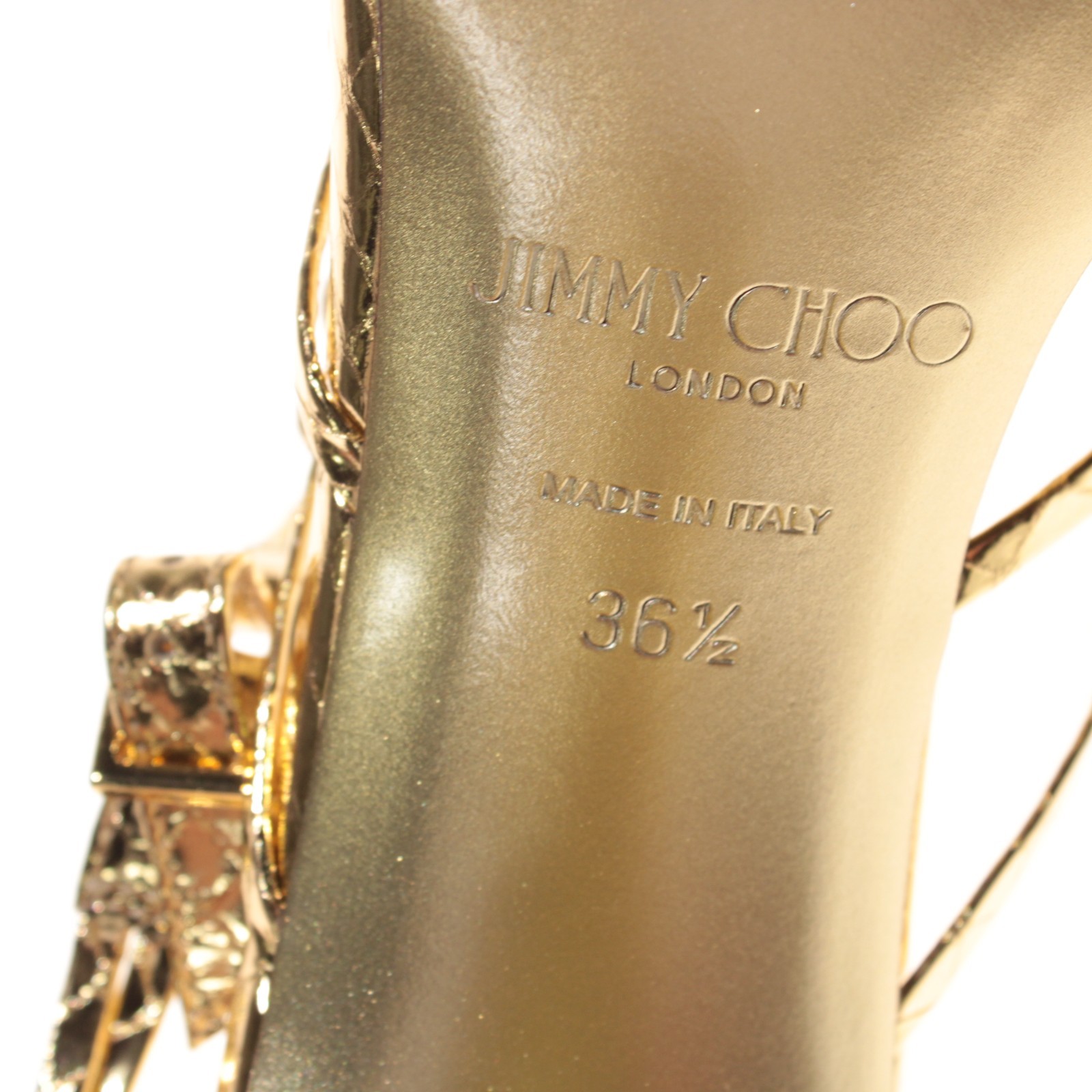 Jimmy Choo NWB Felice 95 Heeled Sandals Size 36.5 (US 6.5) in Gold Leather