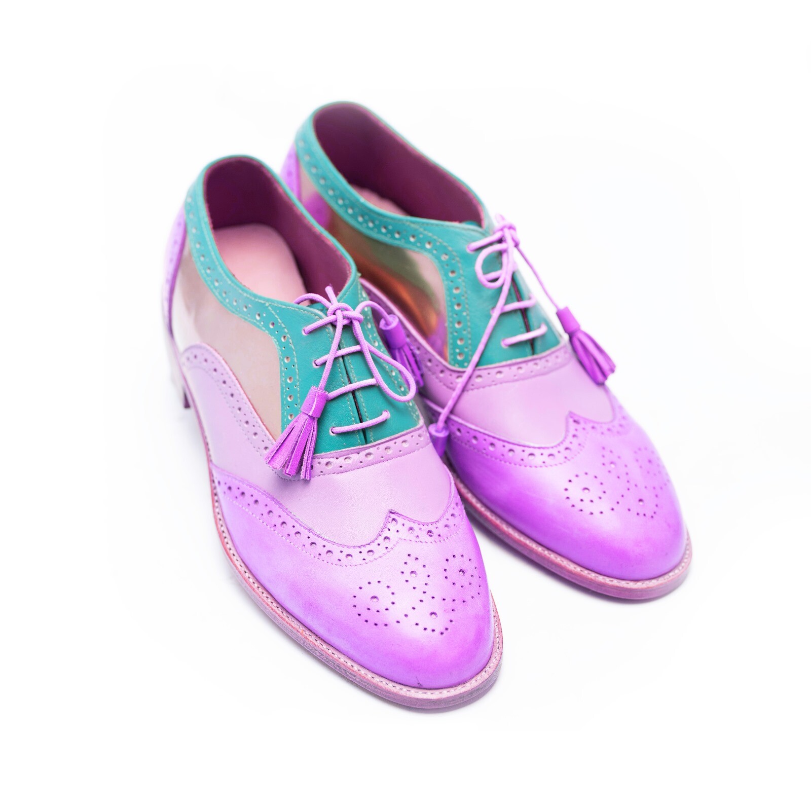 Handmade women purple dress shoes, leather brogue oxford dress shoes for women