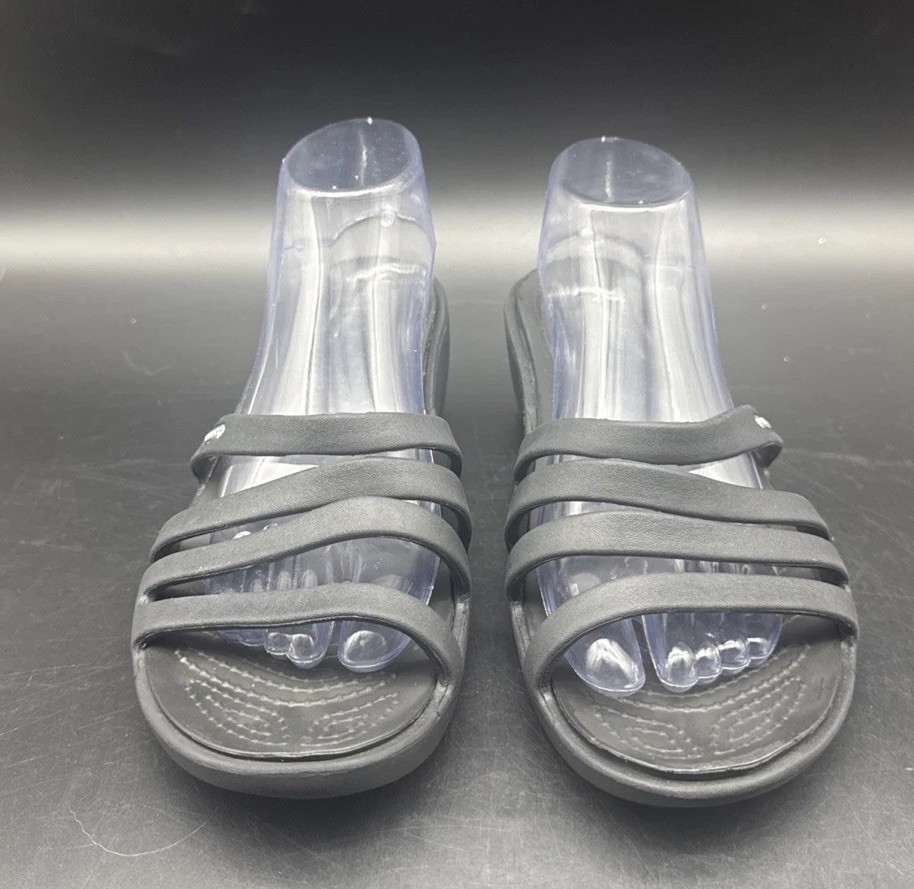 Women’s Rhonda Crocs Wedge Black Sandals Slides Shoes Sz 10 Summer Pool Vacation