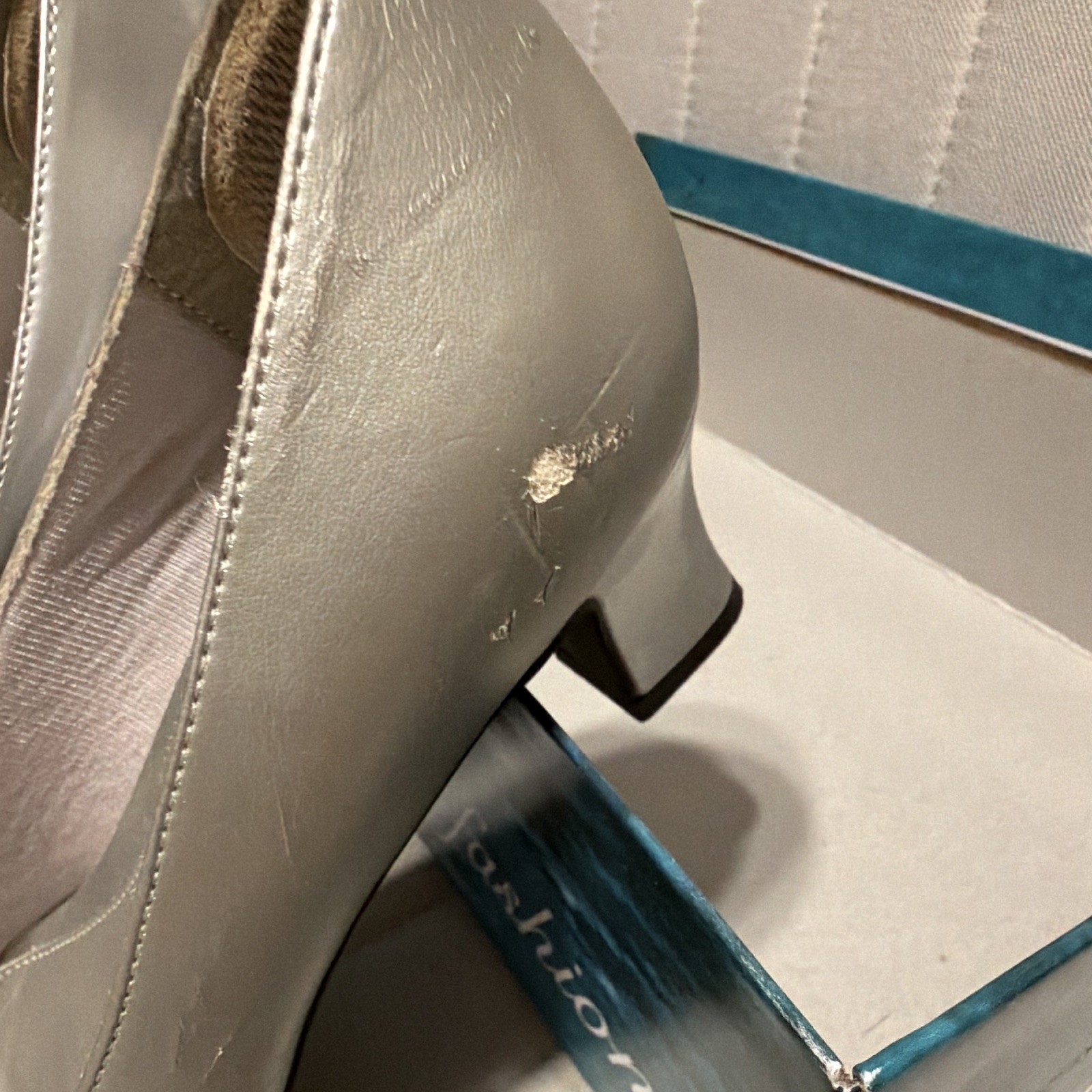 Beauty Mark Women’s Silver Square Toe Block Heel Slip-On Pumps 7.5