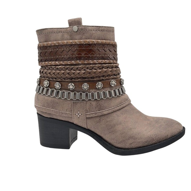 Carlos by Carlos Santana Boho Western Ankle Boots Braided Studded 6.5