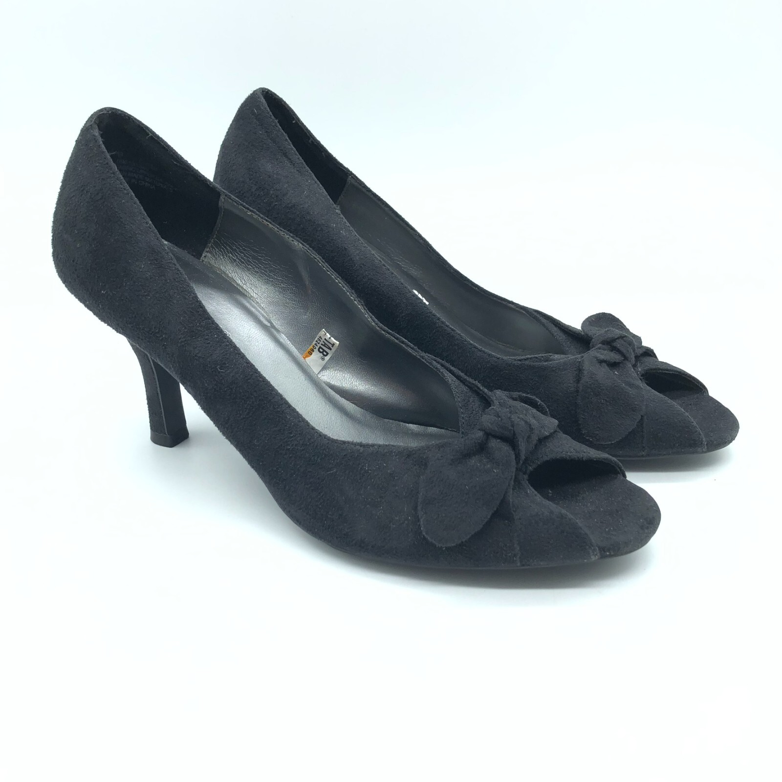 Isaac Mizrahi for Target Gabi Heels Peep Toe Bow Faux Suede Slip On Black Size 9