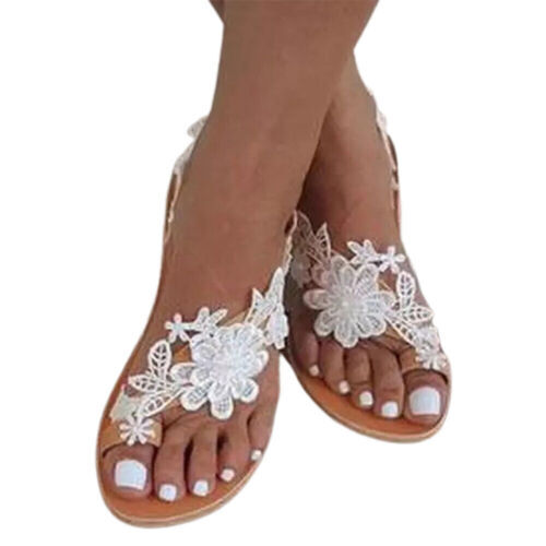 Women Floral Flat Flip Sandals Toe Ring Flops Slippers Summer Beach Casual Shoes