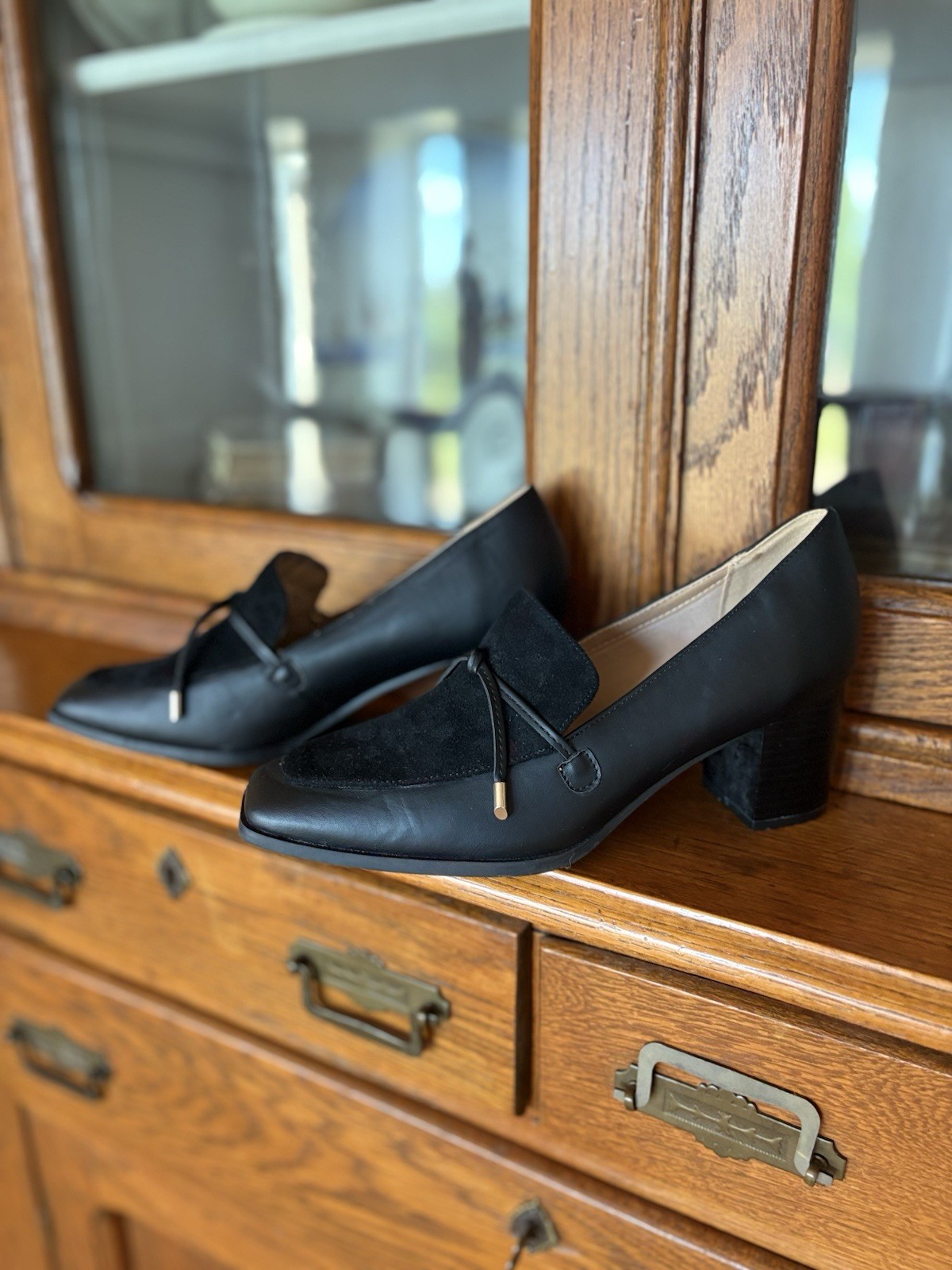 TRU COMFORT FOAM SIZE 9 WOMEN BLACK BLOCK HEEL SQUARE TOE LOAFERS